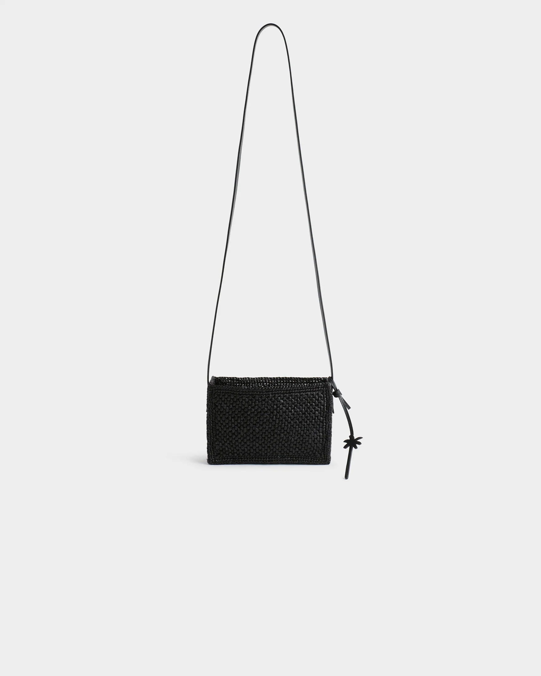 Natural Raffia Inez Bag Small - V54UZ - Black And Black Leather Crossbody