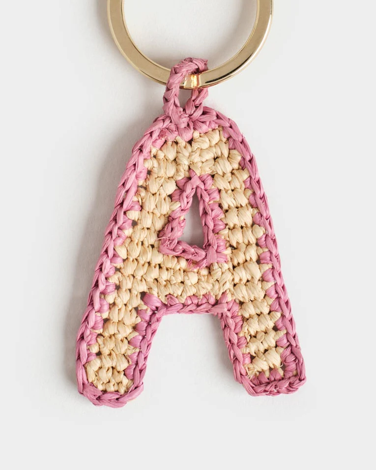 Natural Raffia Letter A Charm Keyring - V88XU - Letter Natural And Rose - Image 2