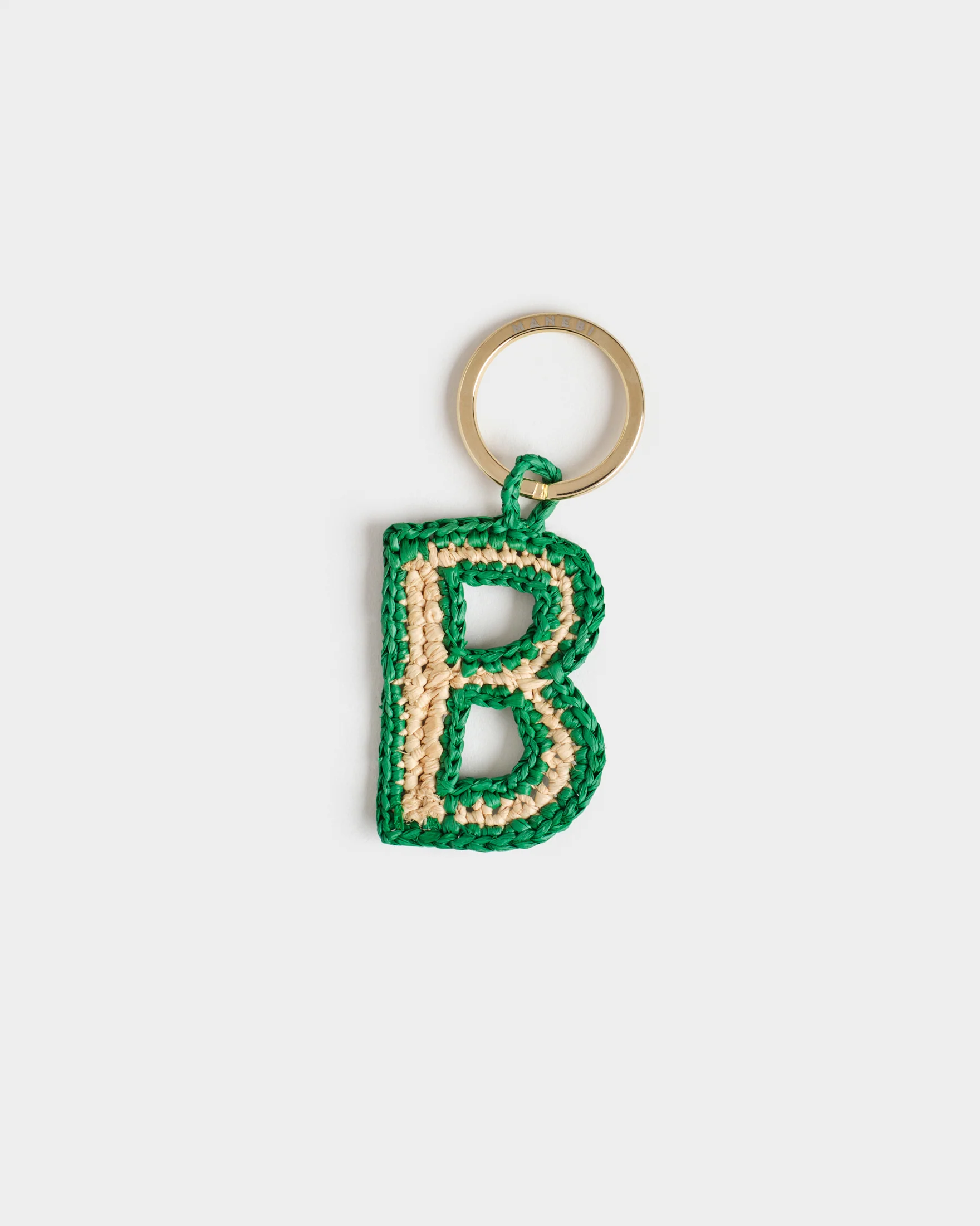 Natural Raffia Letter B Charm Keyring - V88XW - Letter Natural And Green