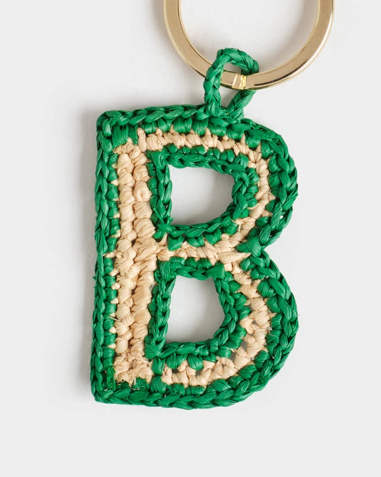 Natural Raffia Letter B Charm Keyring - V88XW - Letter Natural And Green - Image 2
