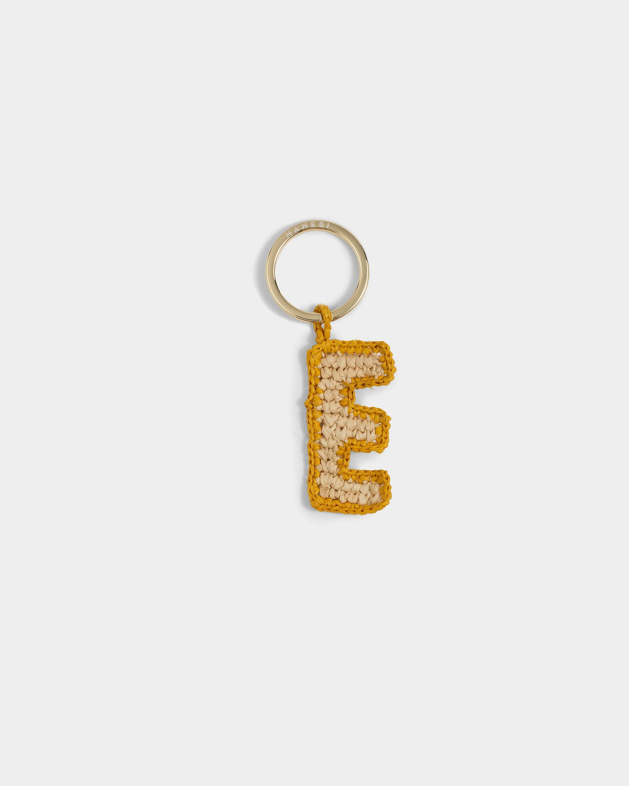 Natural Raffia Letter E Charm Keyring - V88IV - Letter Natural And Honey