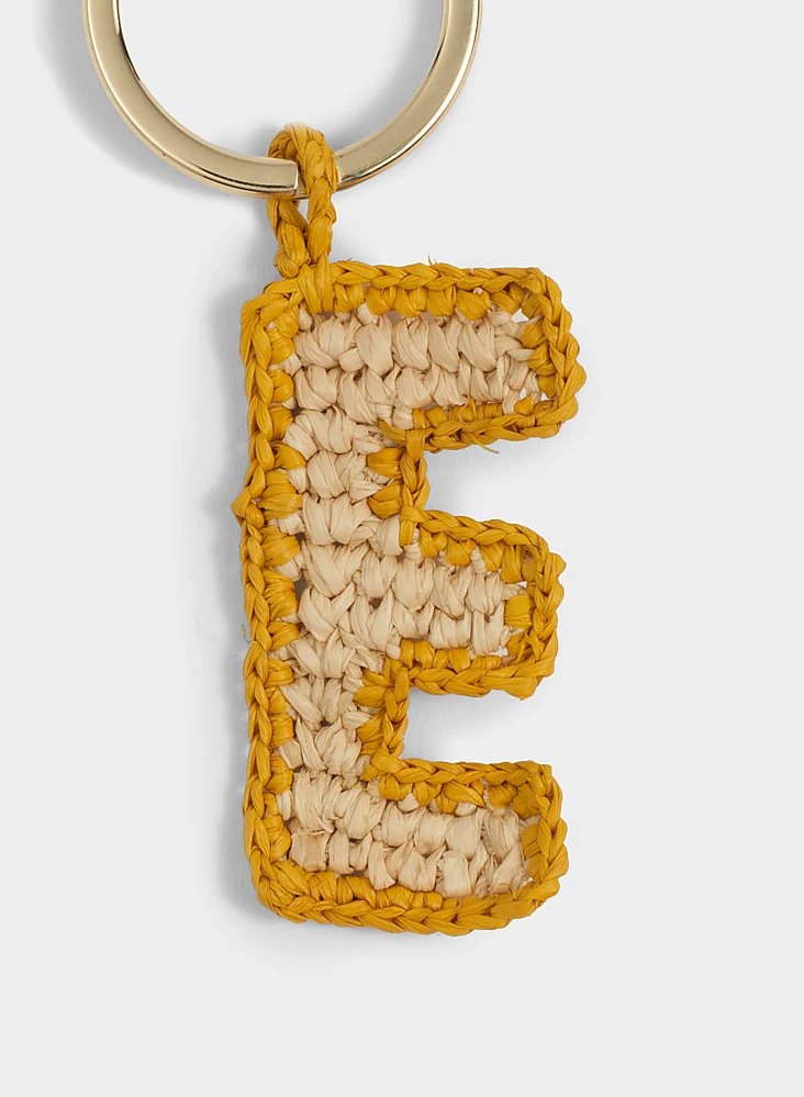 Natural Raffia Letter E Charm Keyring - V88IV - Letter Natural And Honey - Image 2