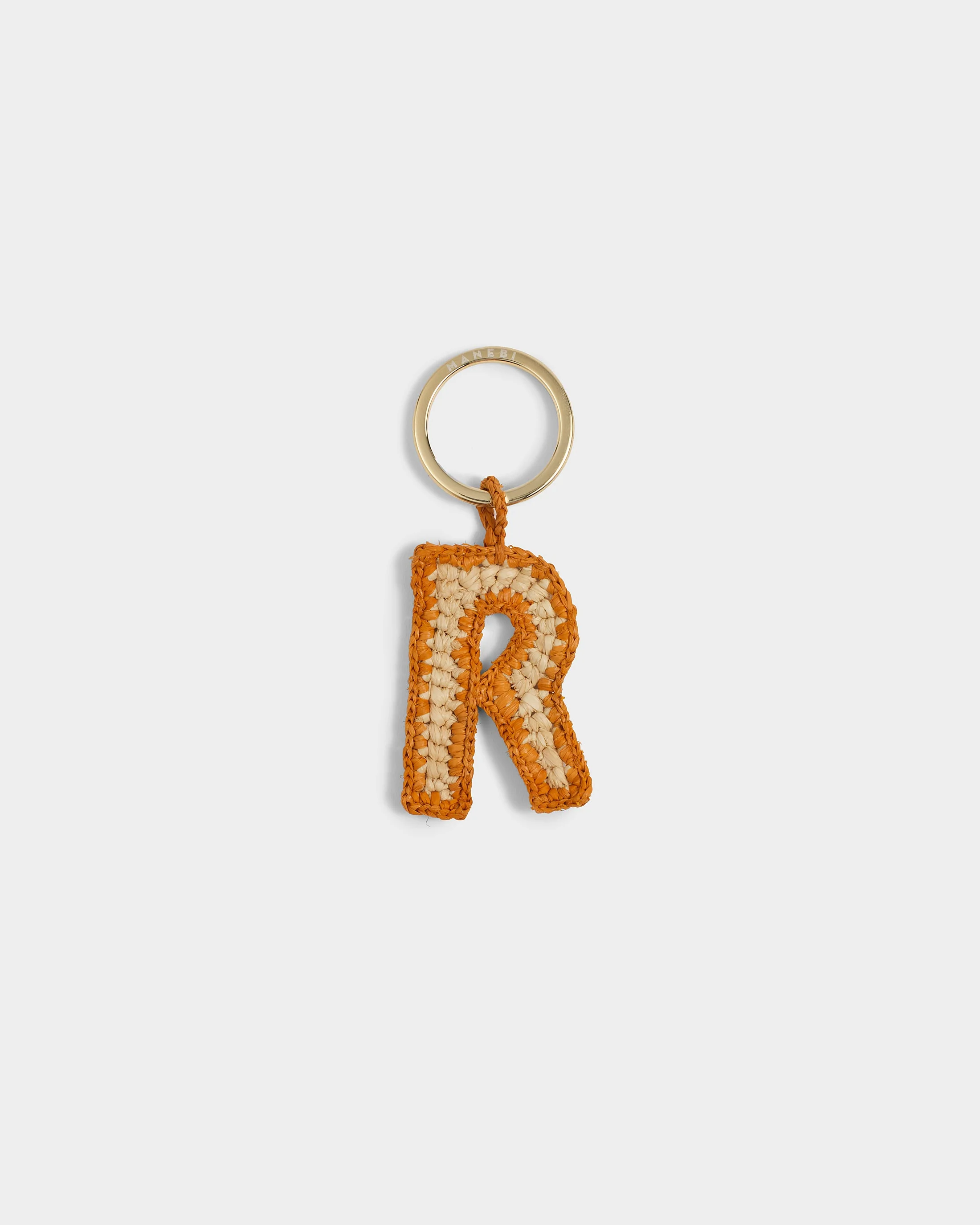 Natural Raffia Letter R Charm Keyring - V88IS - Letter Natural And Orange
