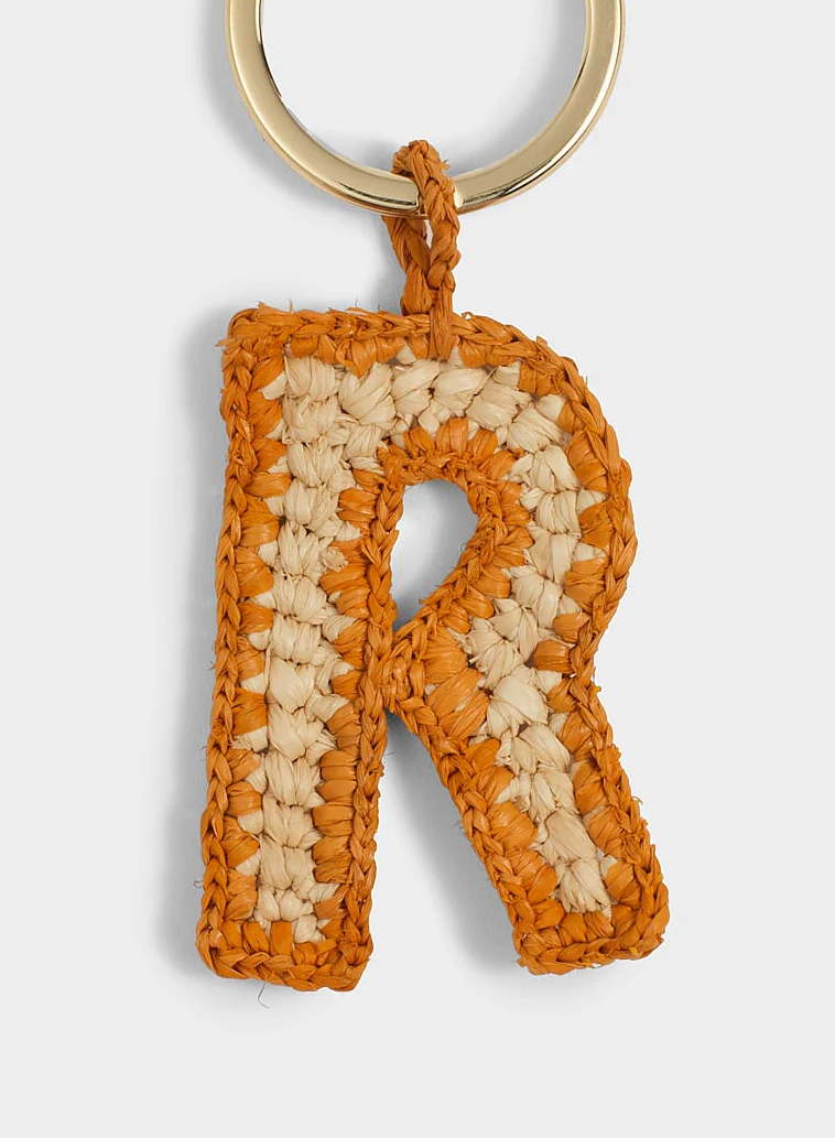 Natural Raffia Letter R Charm Keyring - V88IS - Letter Natural And Orange - Image 2