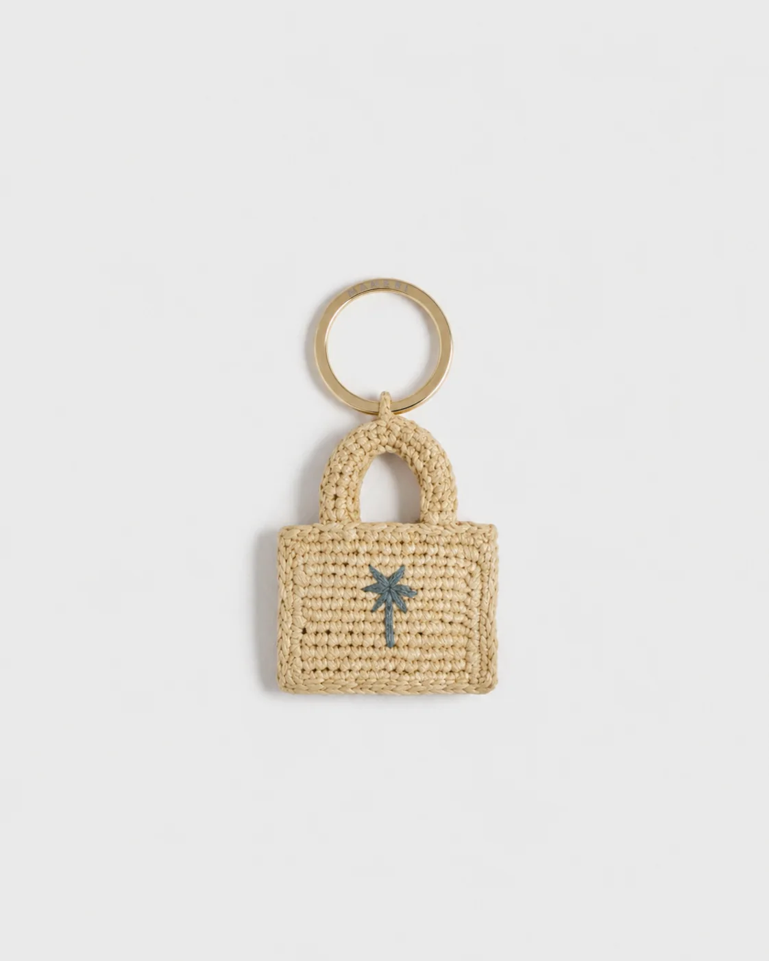 Natural Raffia Nano Sunset Charm Keyring - V88JR - Natural And Indigo