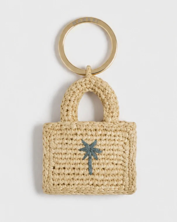 Natural Raffia Nano Sunset Charm Keyring - V88JR - Natural And Indigo - Image 2