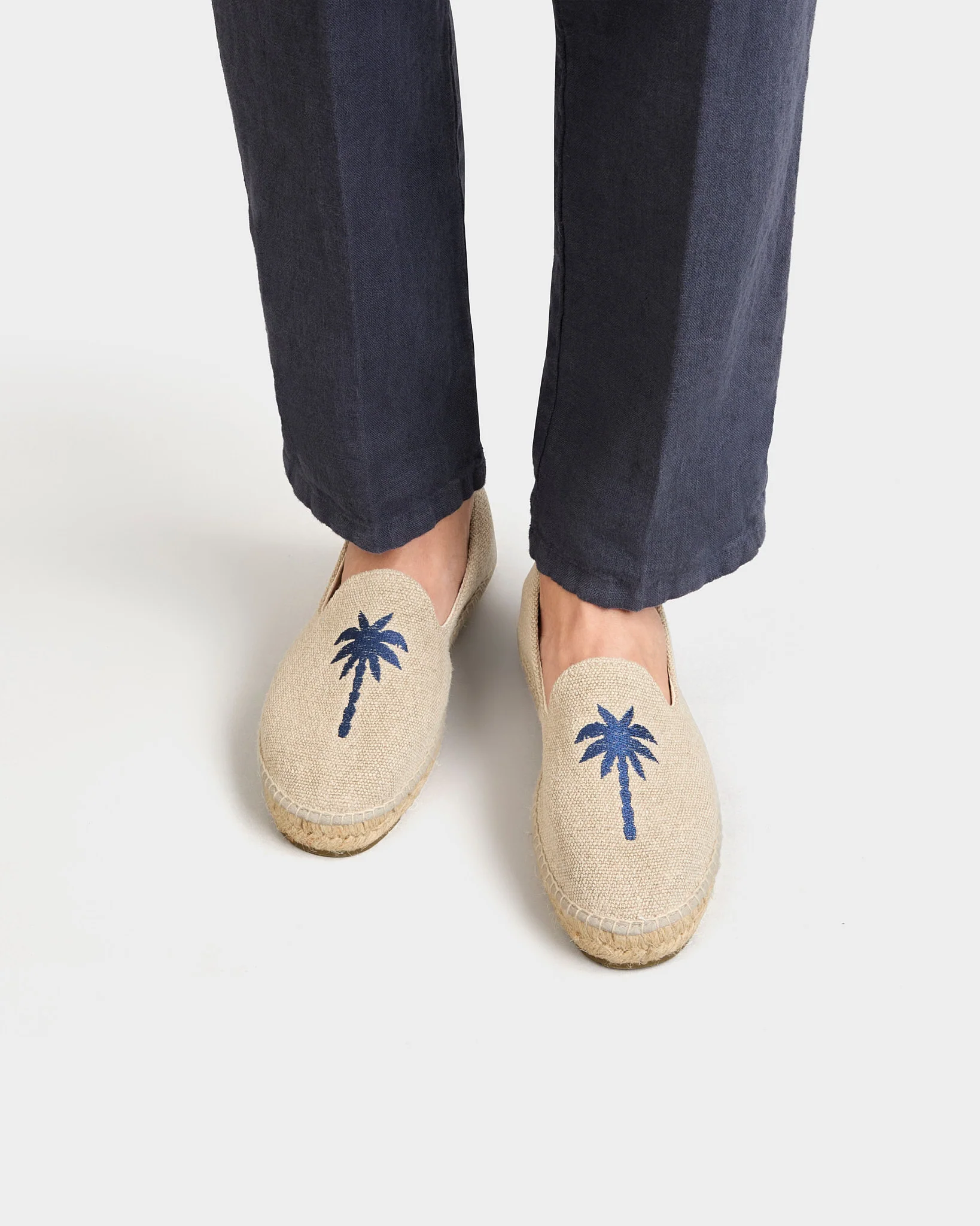 Organic Hemp Embroidered Espadrilles - Z45C0 - Palm Springs Natural and Navy Palm - Image 2