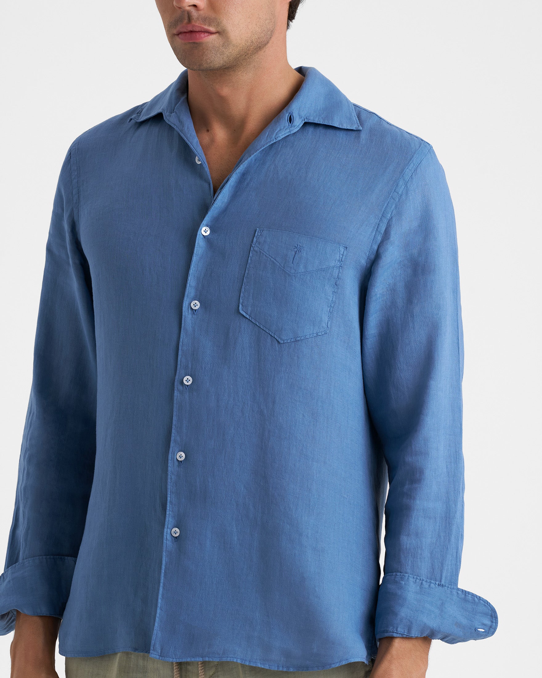 Washed Linen Panama Shirt - K14PA - Indigo - Image 3