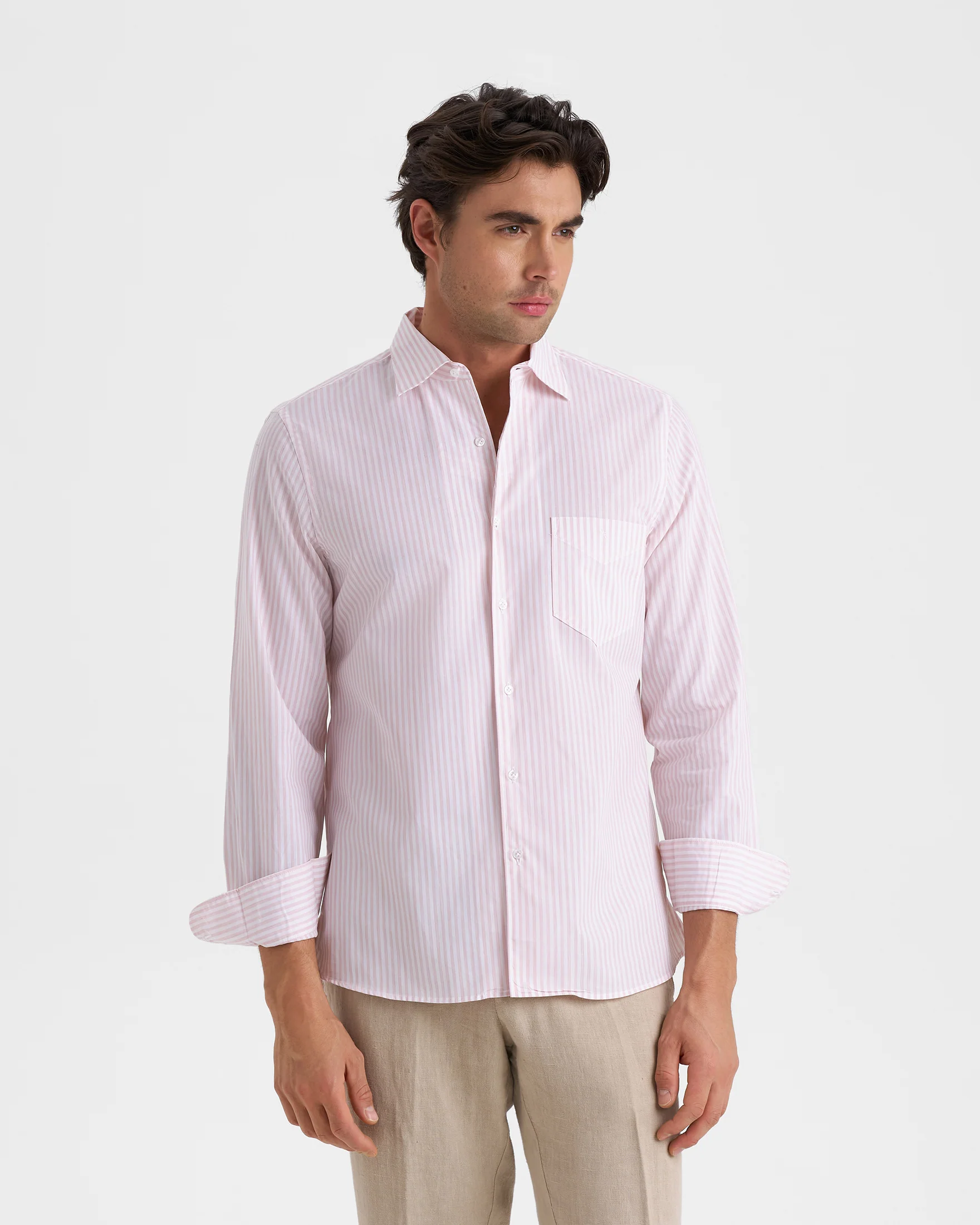Popeline Panama Shirt - C46PA - Pink And White Watercolor Stripes