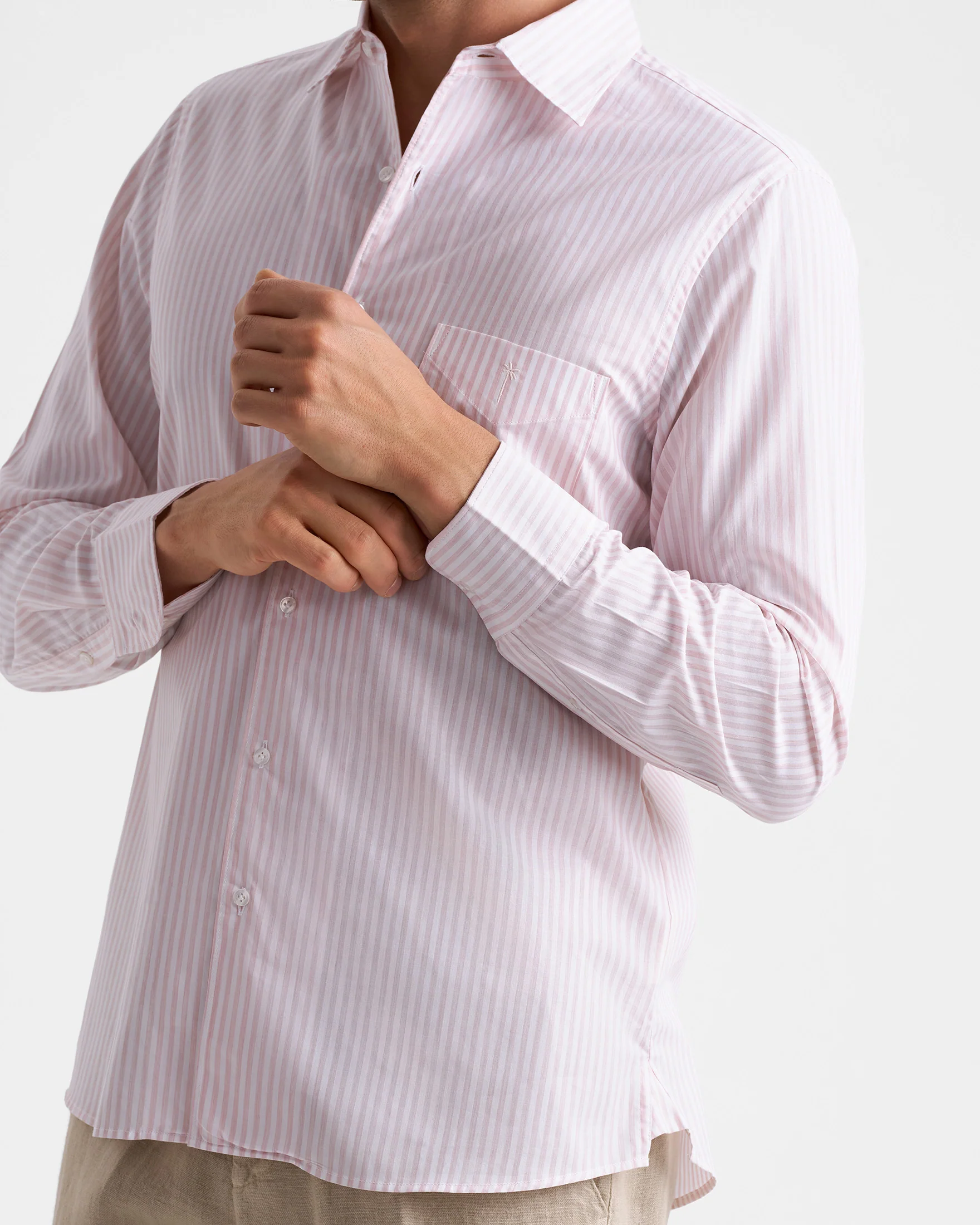 Popeline Panama Shirt - C46PA - Pink And White Watercolor Stripes - Image 3