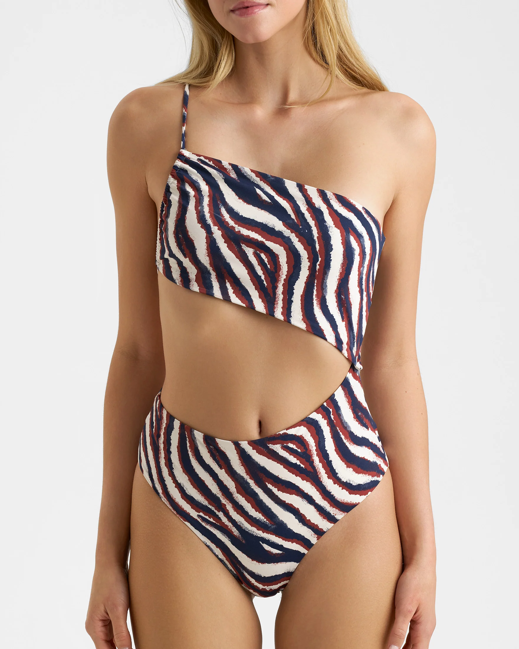 Cut-Out One-Shoulder One-Piece - T20UA - Terracotta Zebra - Image 3