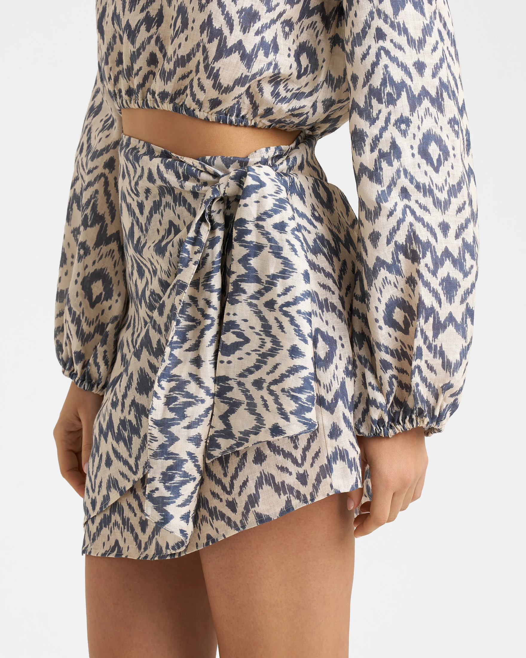 Printed Linen Azul Skirt - L86KY - Ocean Ikat - Image 3