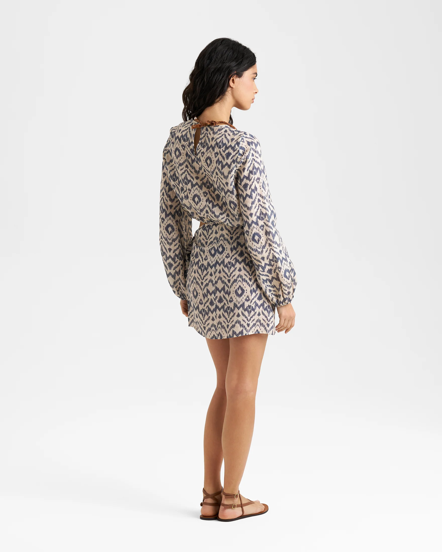 Printed Linen Azul Skirt - L86KY - Ocean Ikat - Image 4