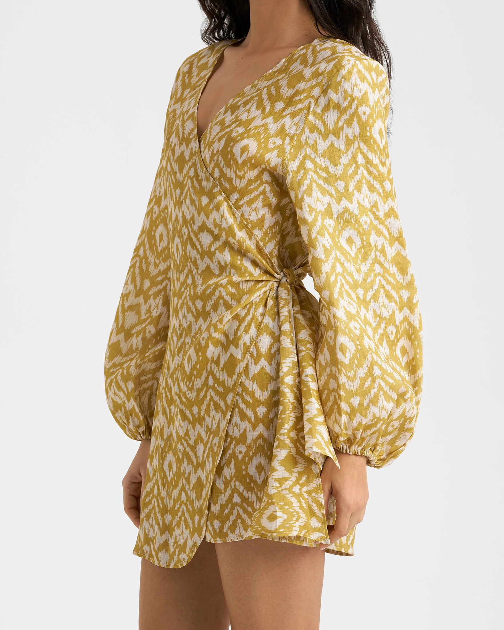 Printed Linen Biarritz Dress - L87BZ - Amber Sky Ikat - Image 3