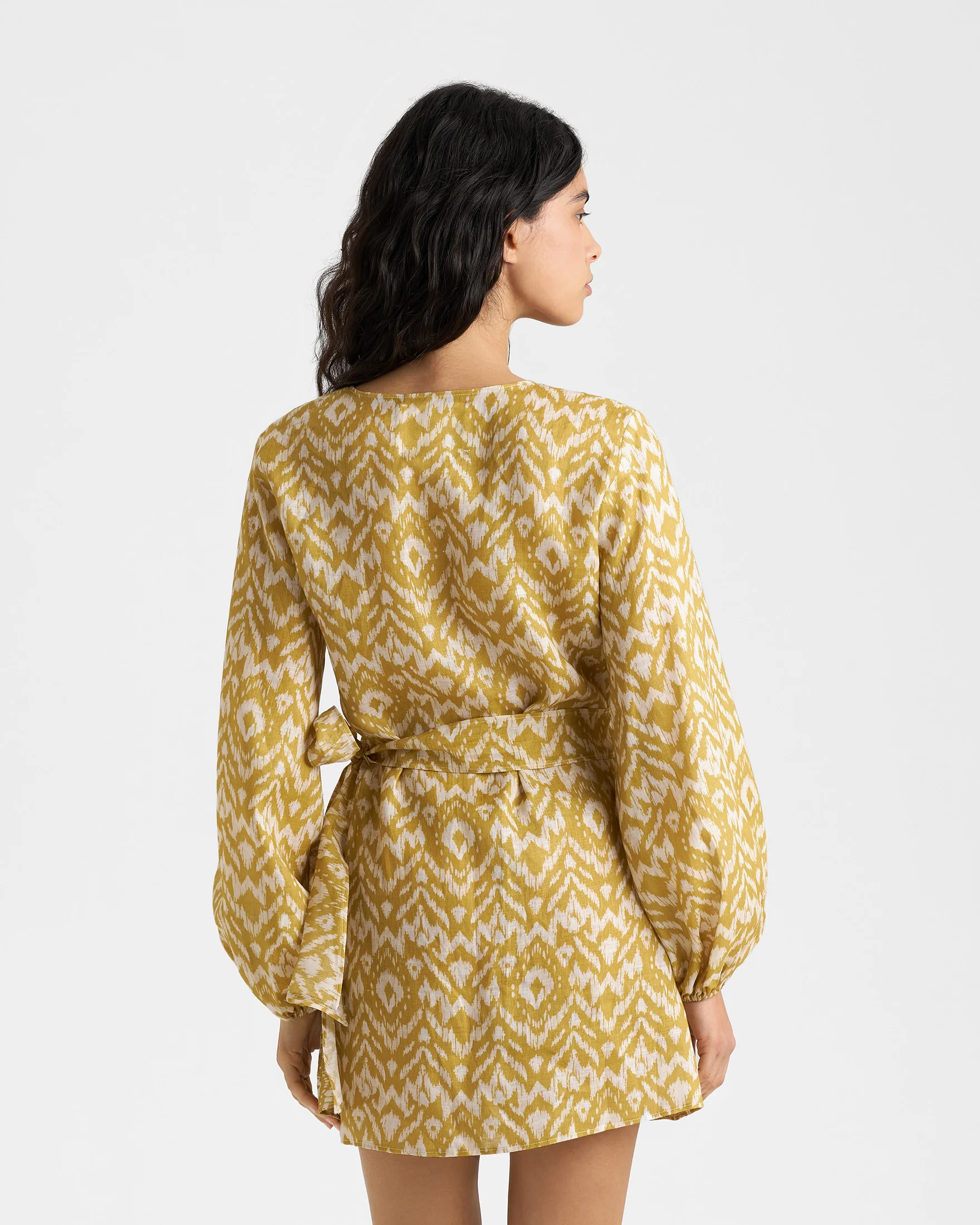 Printed Linen Biarritz Dress - L87BZ - Amber Sky Ikat - Image 4