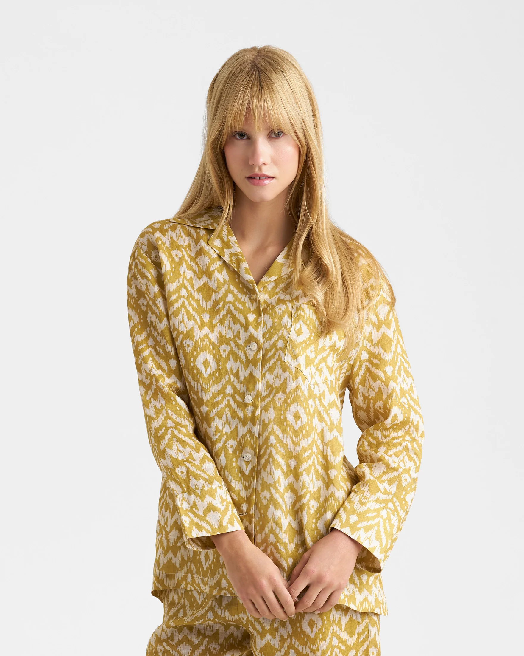 Printed Linen Natal Shirt - L87NA - Amber Sky Ikat