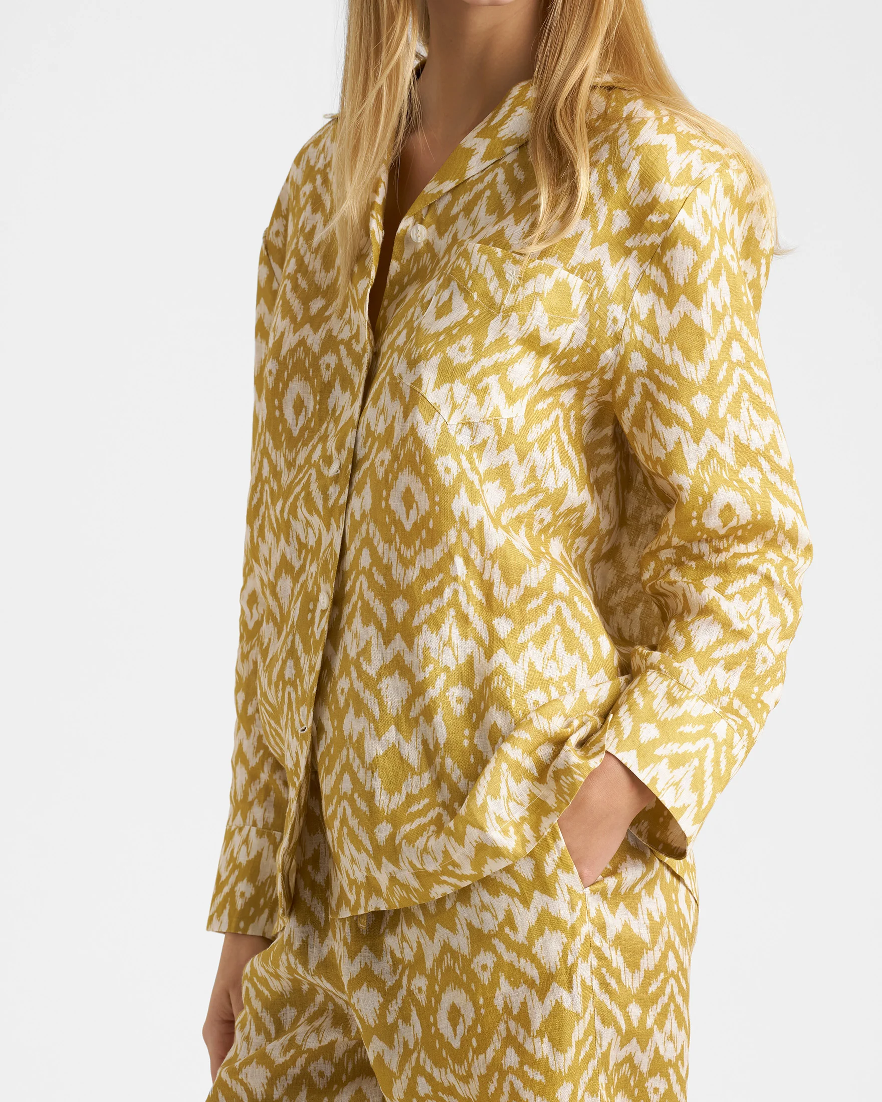 Printed Linen Natal Shirt - L87NA - Amber Sky Ikat - Image 3