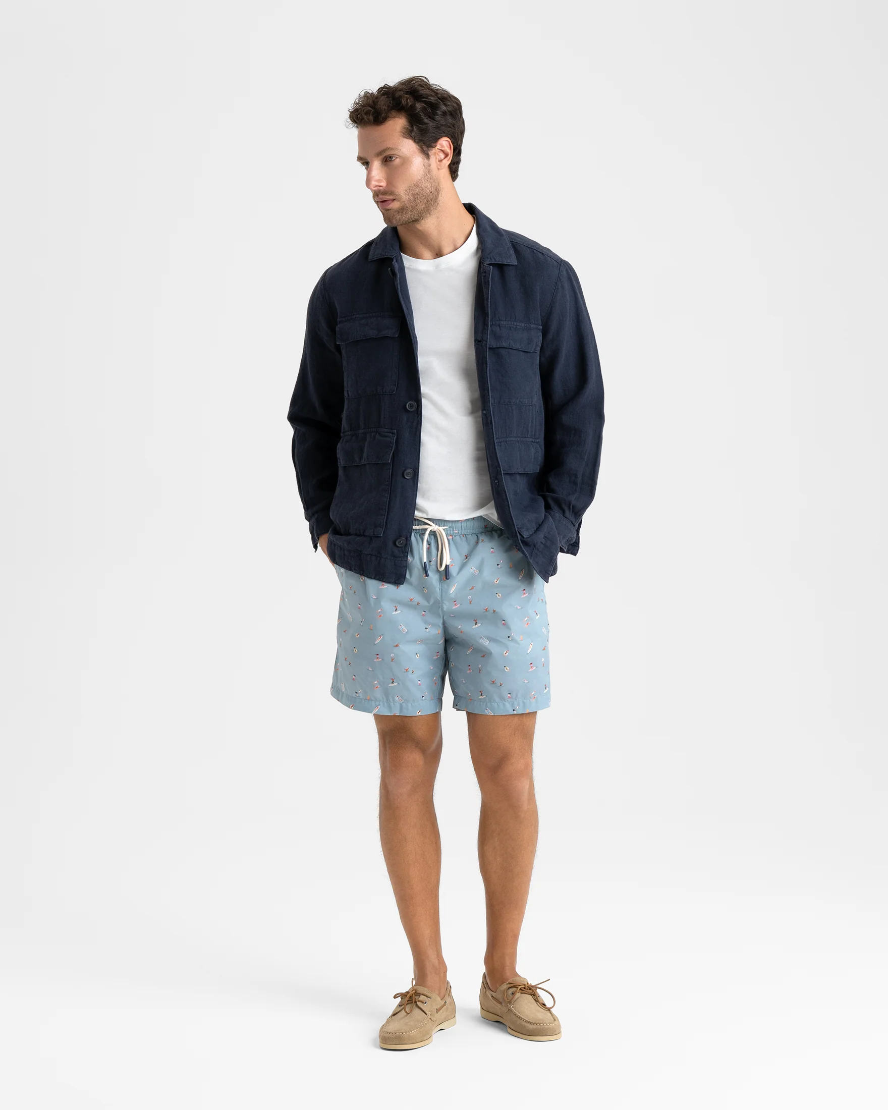 Printed Recycled Ultra Light Swim Shorts - B84PM - Kids In The Grey Blue Sea - Image 5