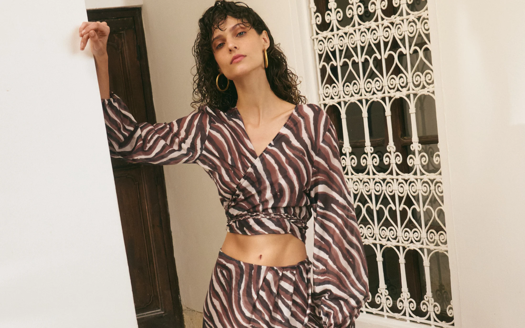 Printed Silk Cotton Voile Avila Top - V74FM - Terracotta Zebra - Image 5