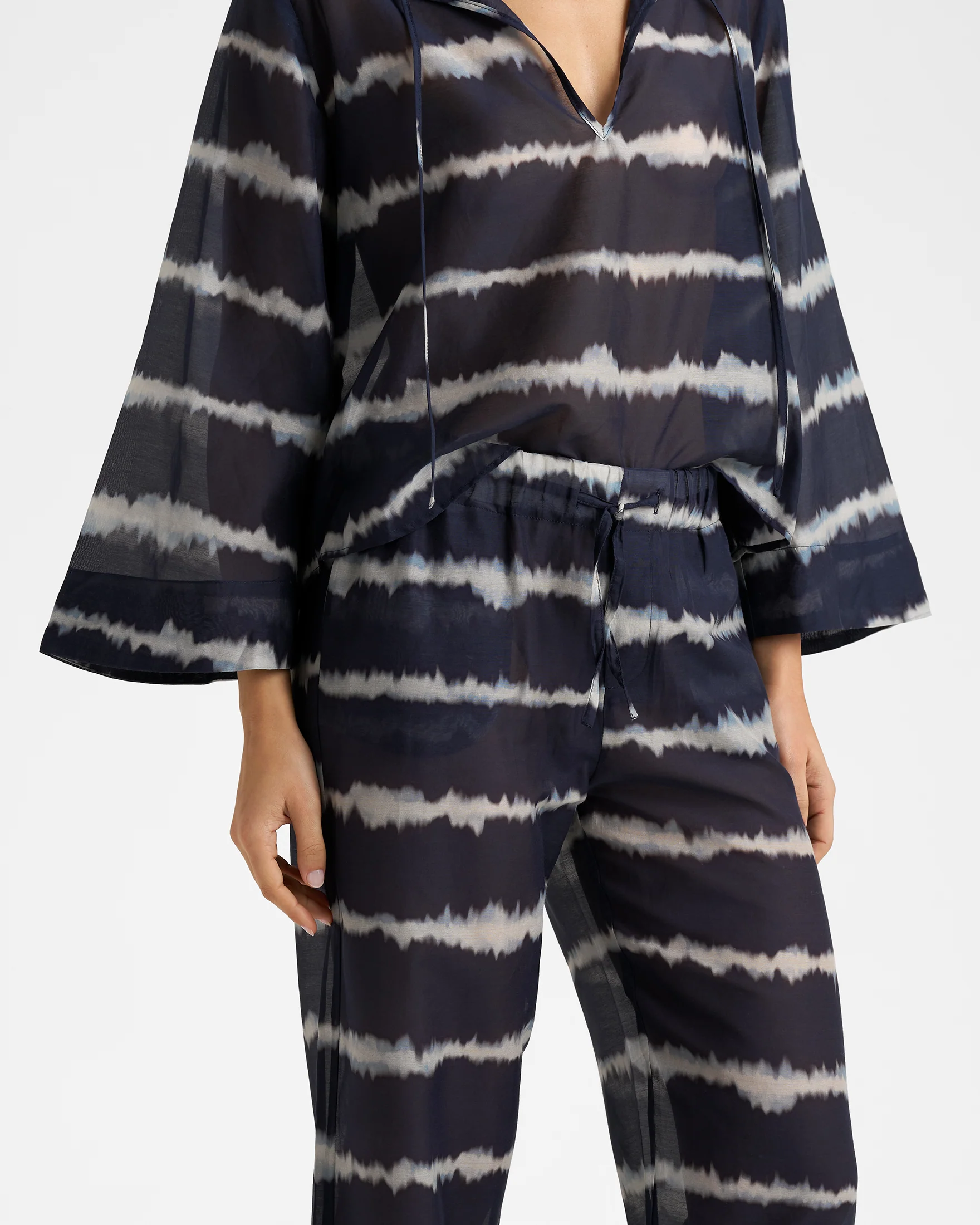 Printed Silk Cotton Voile Belem Trousers - V94BM - Midnight Shibori - Image 3