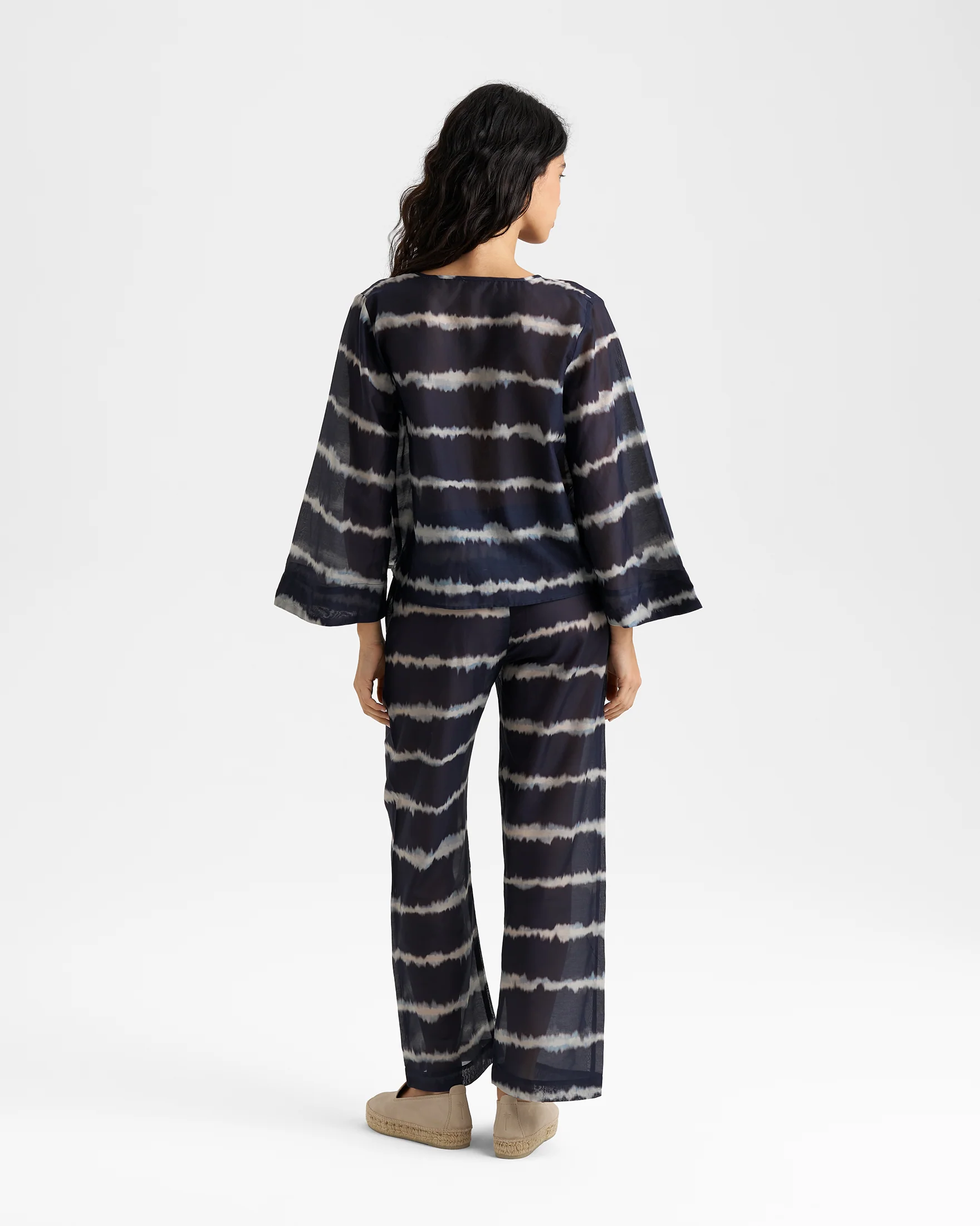 Printed Silk Cotton Voile Belem Trousers - V94BM - Midnight Shibori - Image 4