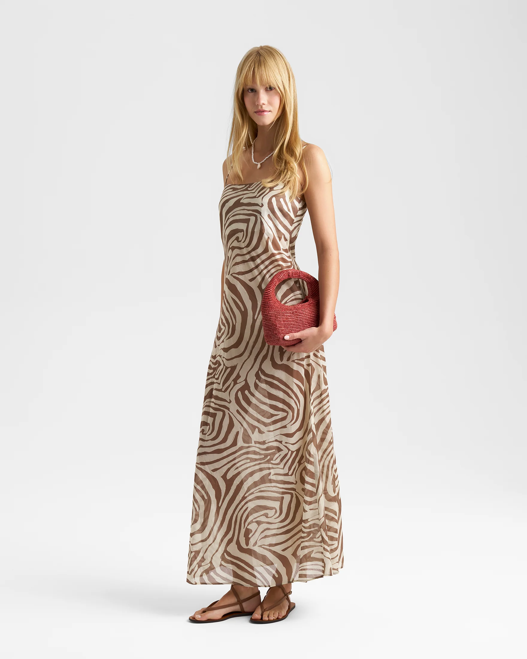 Printed Silk Cotton Voile Cuzco Dress - V84CZ - Sand Zebra