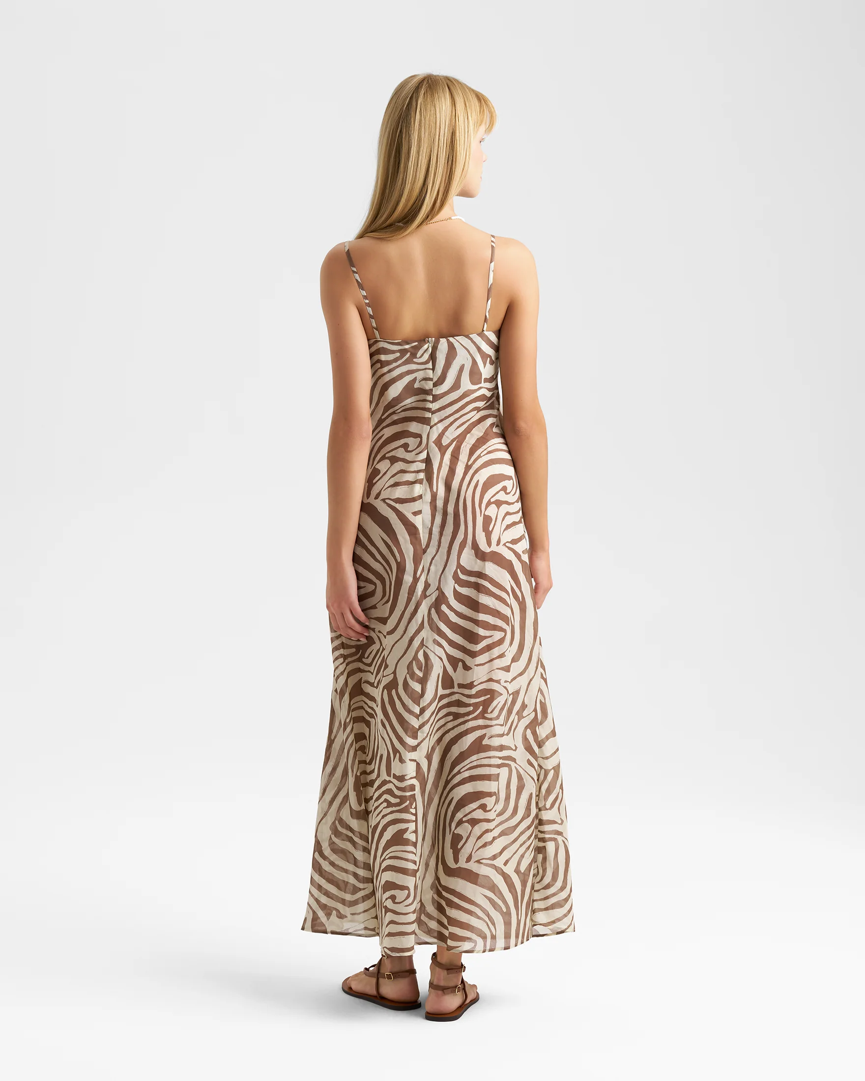 Printed Silk Cotton Voile Cuzco Dress - V84CZ - Sand Zebra - Image 3