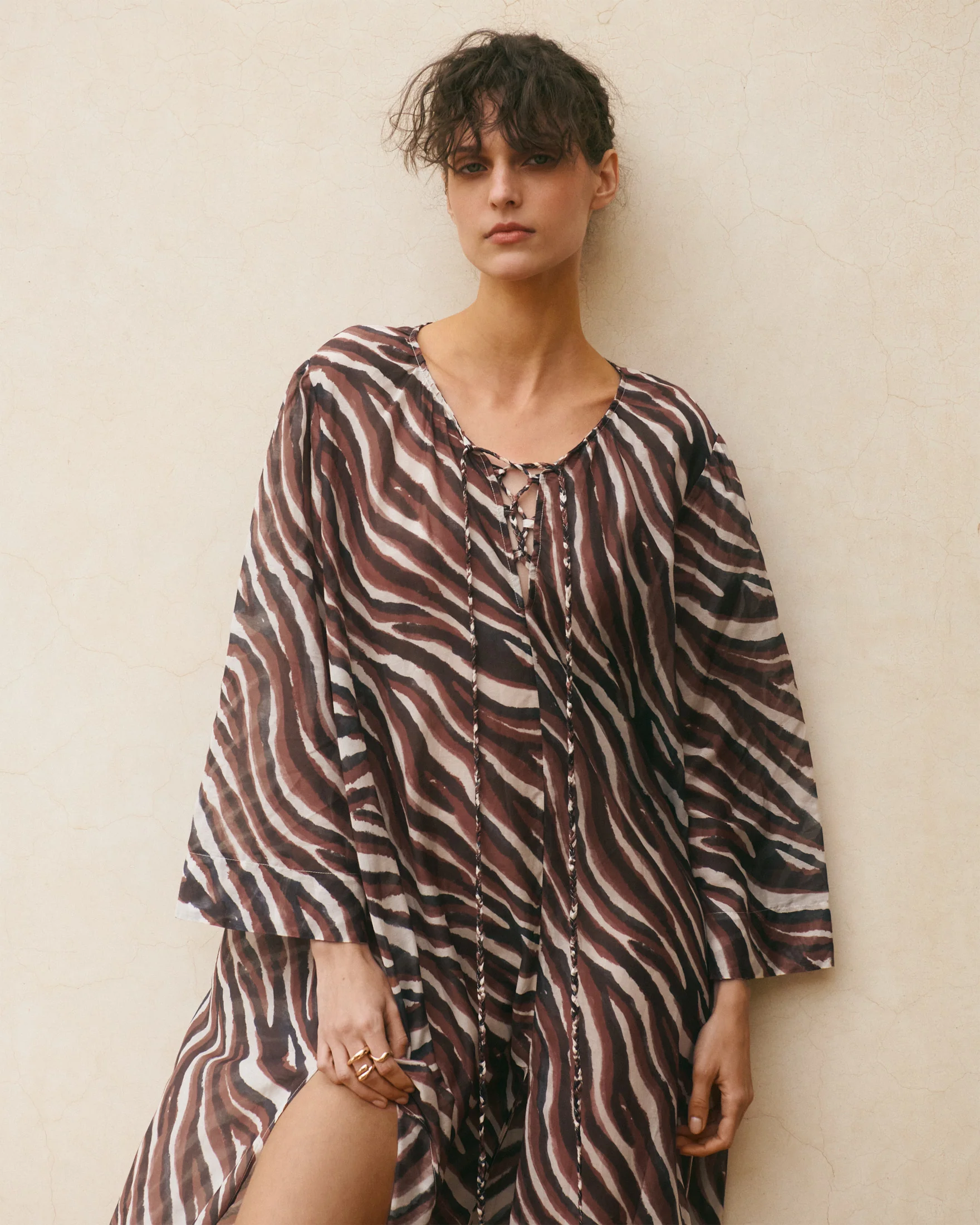 Printed Silk Cotton Voile Hydra Dress - V74HY - Terracotta Zebra - Image 3