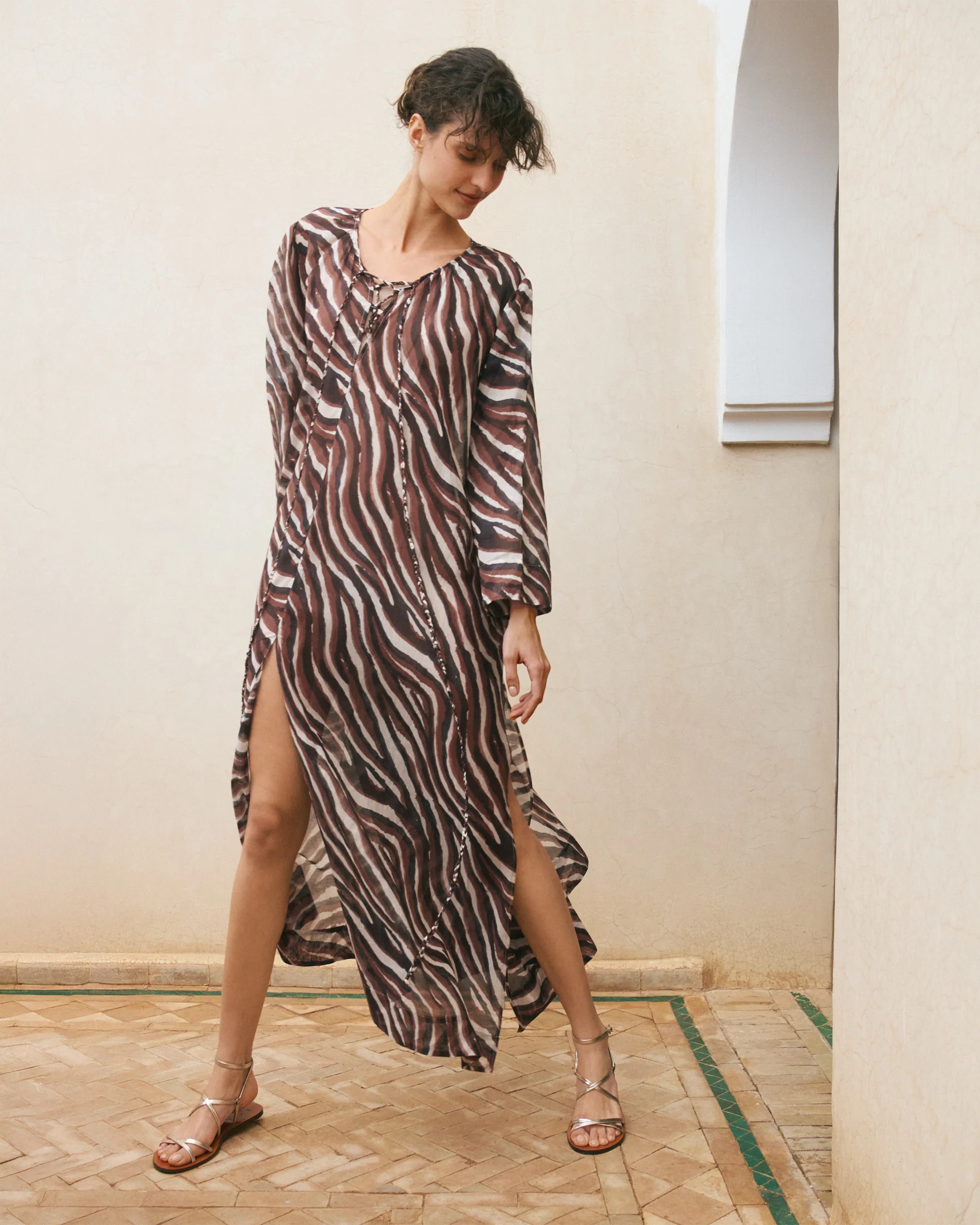 Printed Silk Cotton Voile Hydra Dress - V74HY - Terracotta Zebra - Image 4