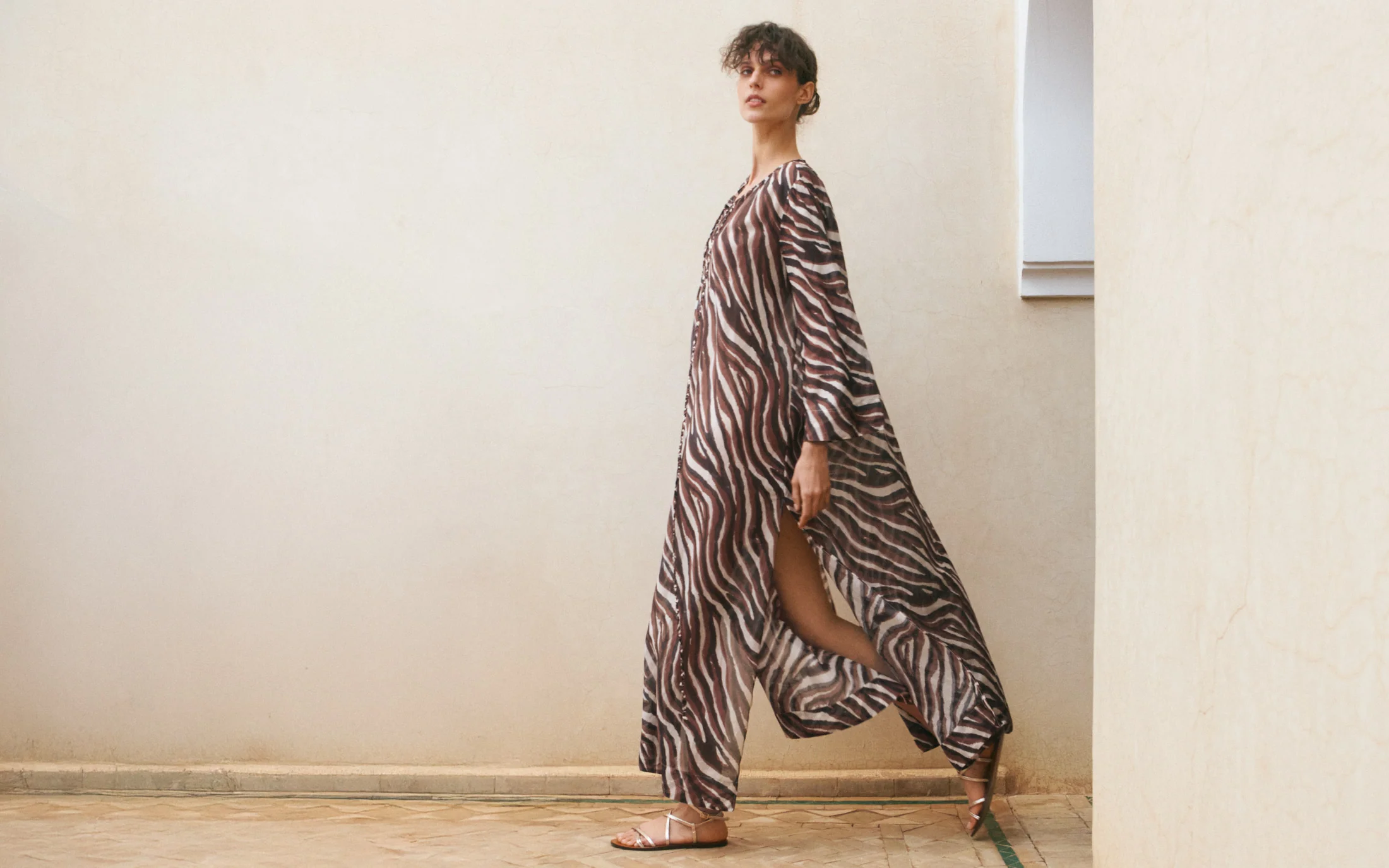 Printed Silk Cotton Voile Hydra Dress - V74HY - Terracotta Zebra - Image 6