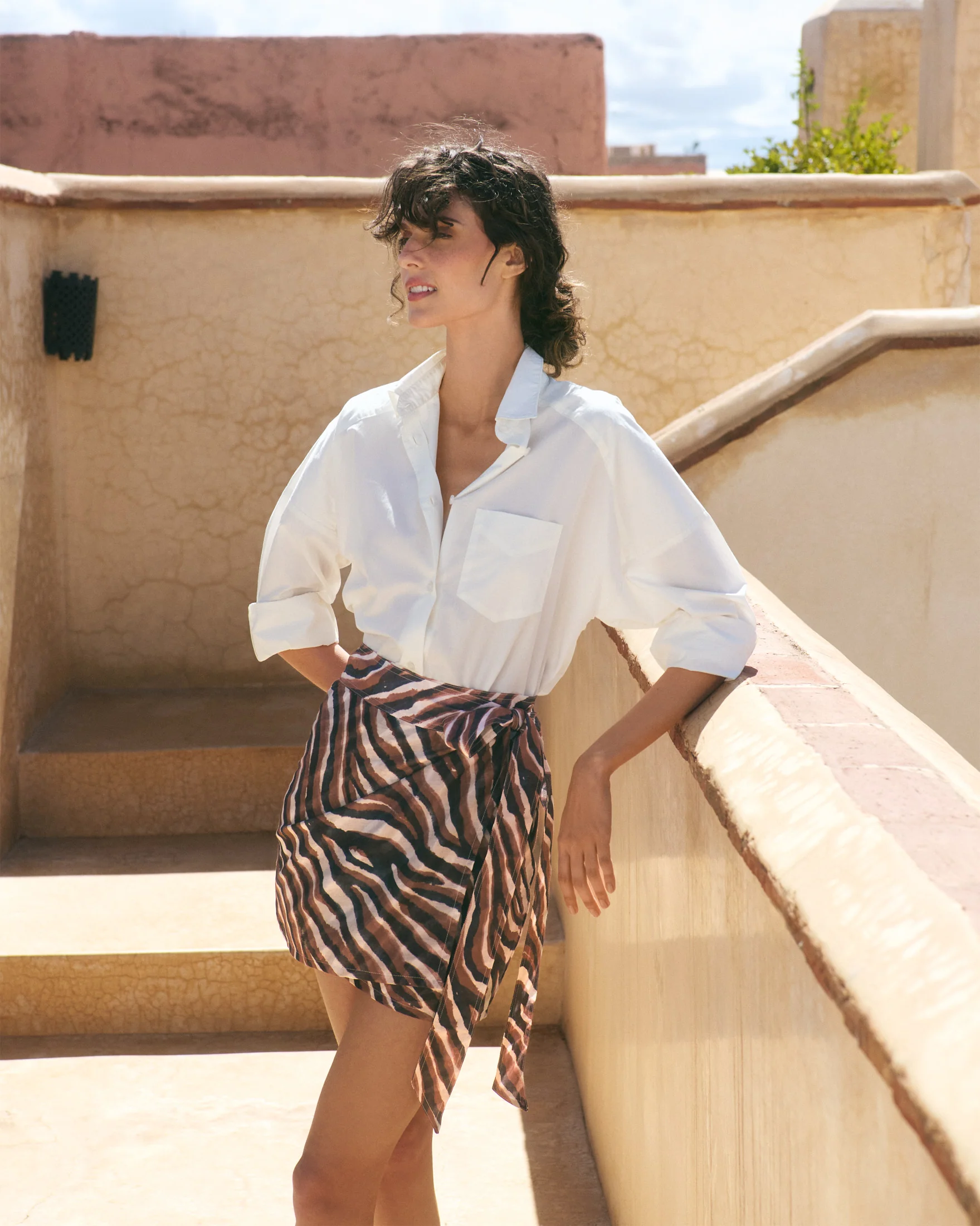 Printed Silk Cotton Voile Lipso Skirt - V74FV - Terracotta Zebra - Image 4