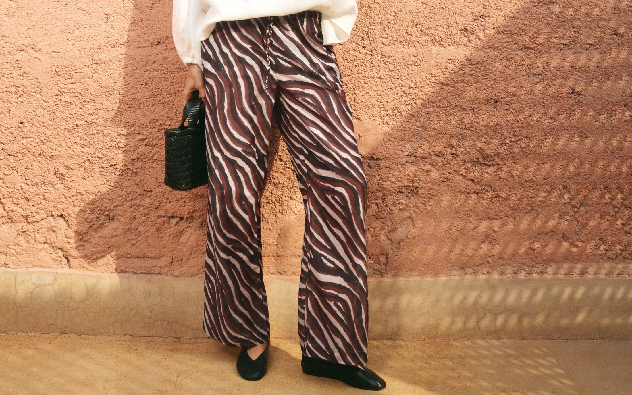 Printed Silk Cotton Voile Marbella Trousers - V74FQ - Terracotta Zebra - Image 5