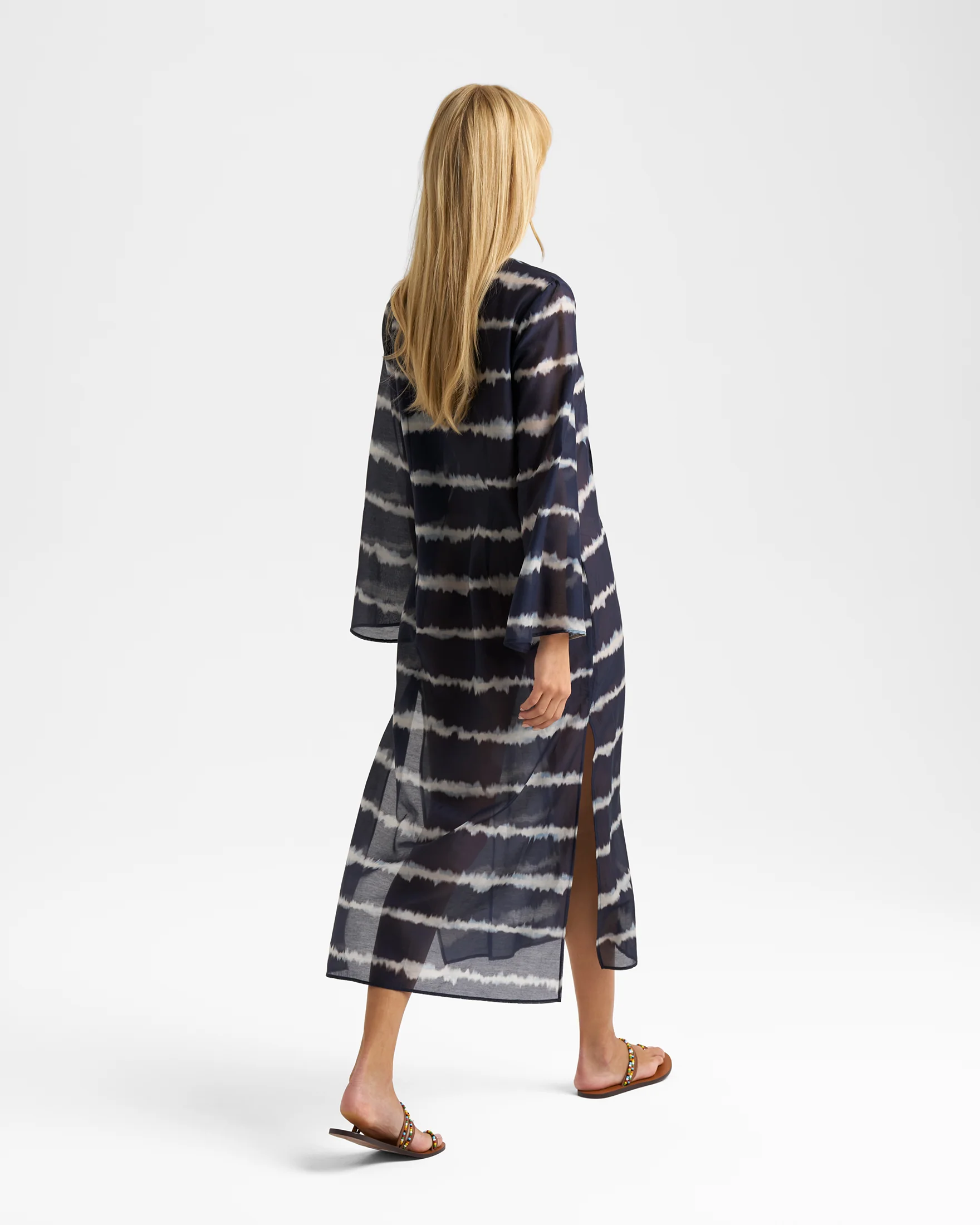 Printed Silk Cotton Voile Oceane Dress - V94AX - Midnight Shibori - Image 4