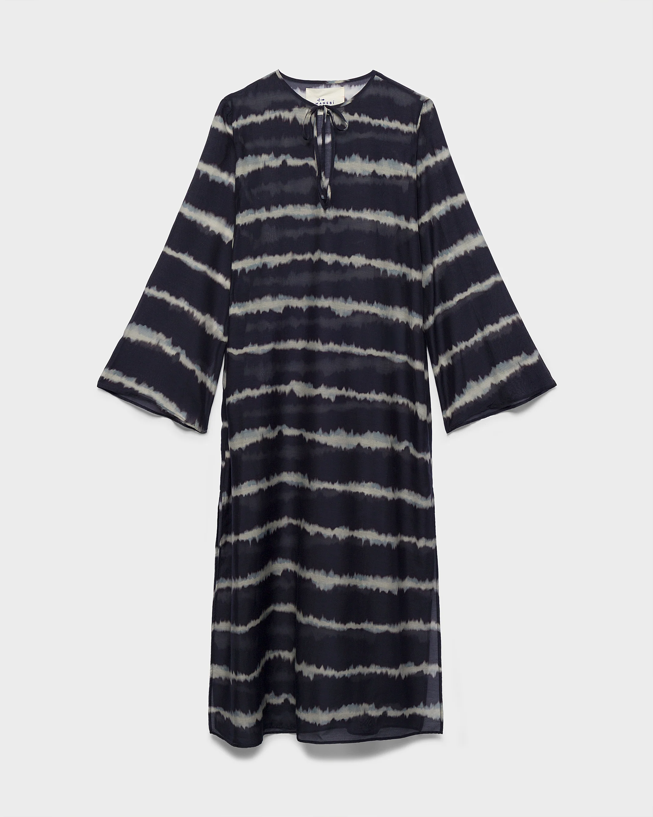 Printed Silk Cotton Voile Oceane Dress - V94AX - Midnight Shibori - Image 5