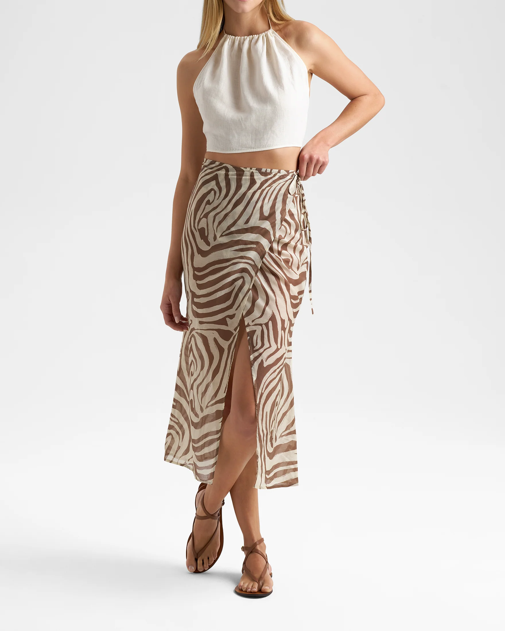 Printed Silk Cotton Voile Ondina Skirt - V84IX - Sand Zebra