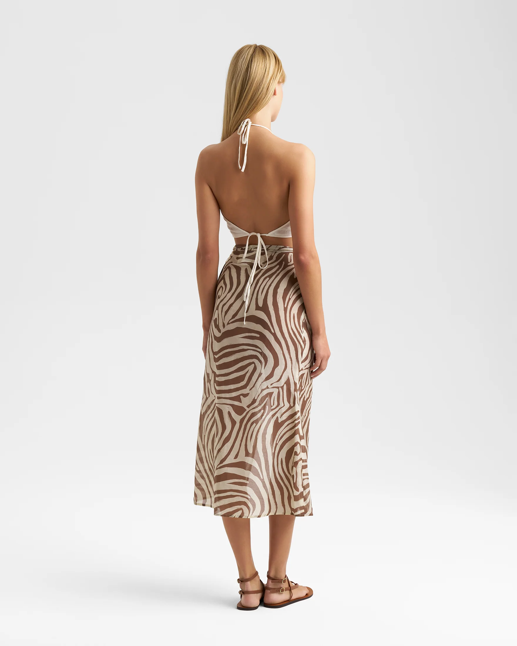 Printed Silk Cotton Voile Ondina Skirt - V84IX - Sand Zebra - Image 4