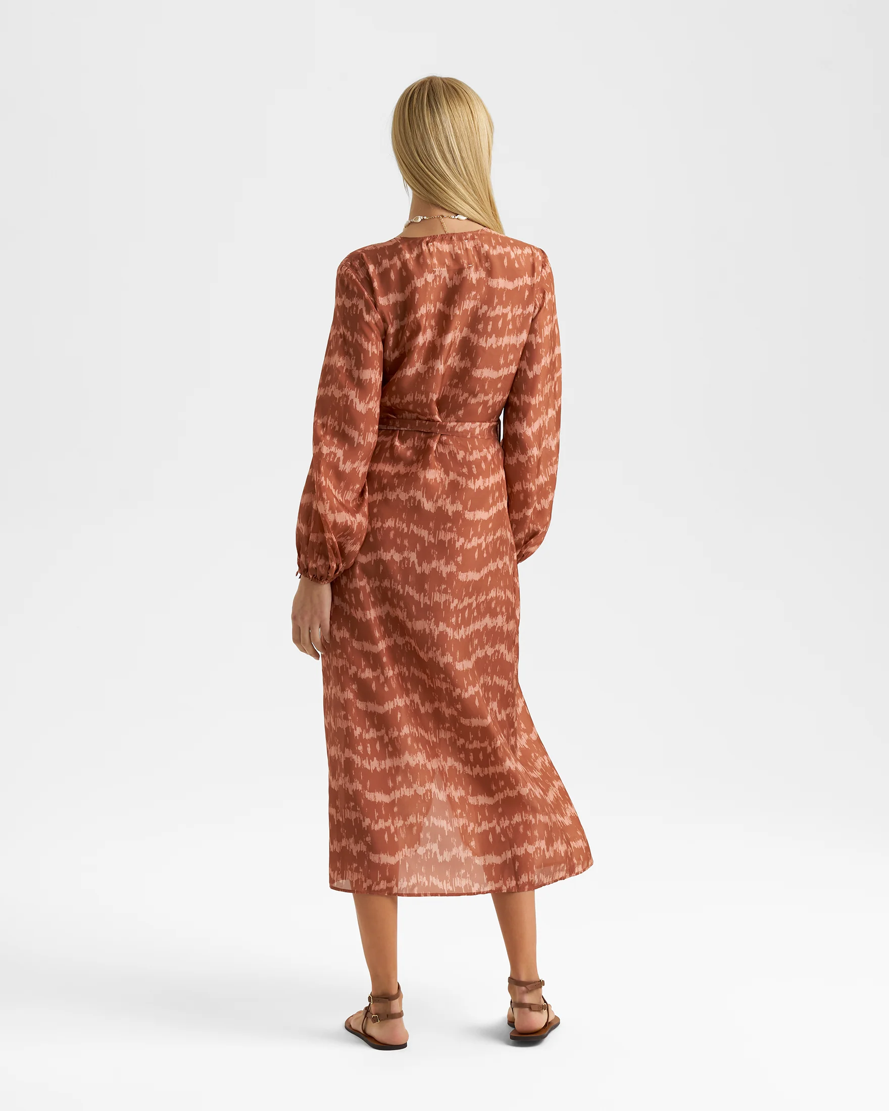 Printed Silk Galapagos Dress - S77GP - Terracotta Tropical Waves - Image 5