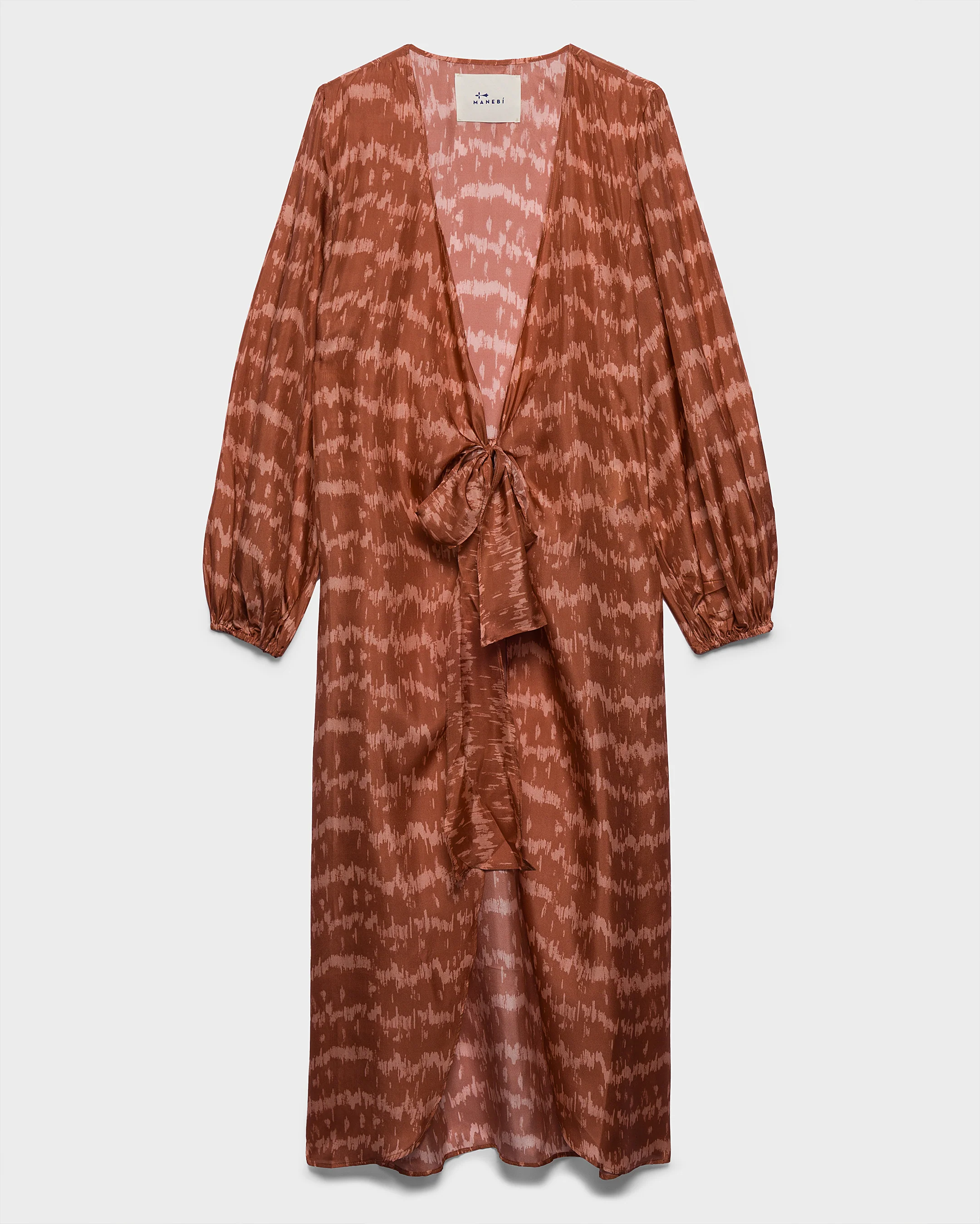 Printed Silk Galapagos Dress - S77GP - Terracotta Tropical Waves - Image 6