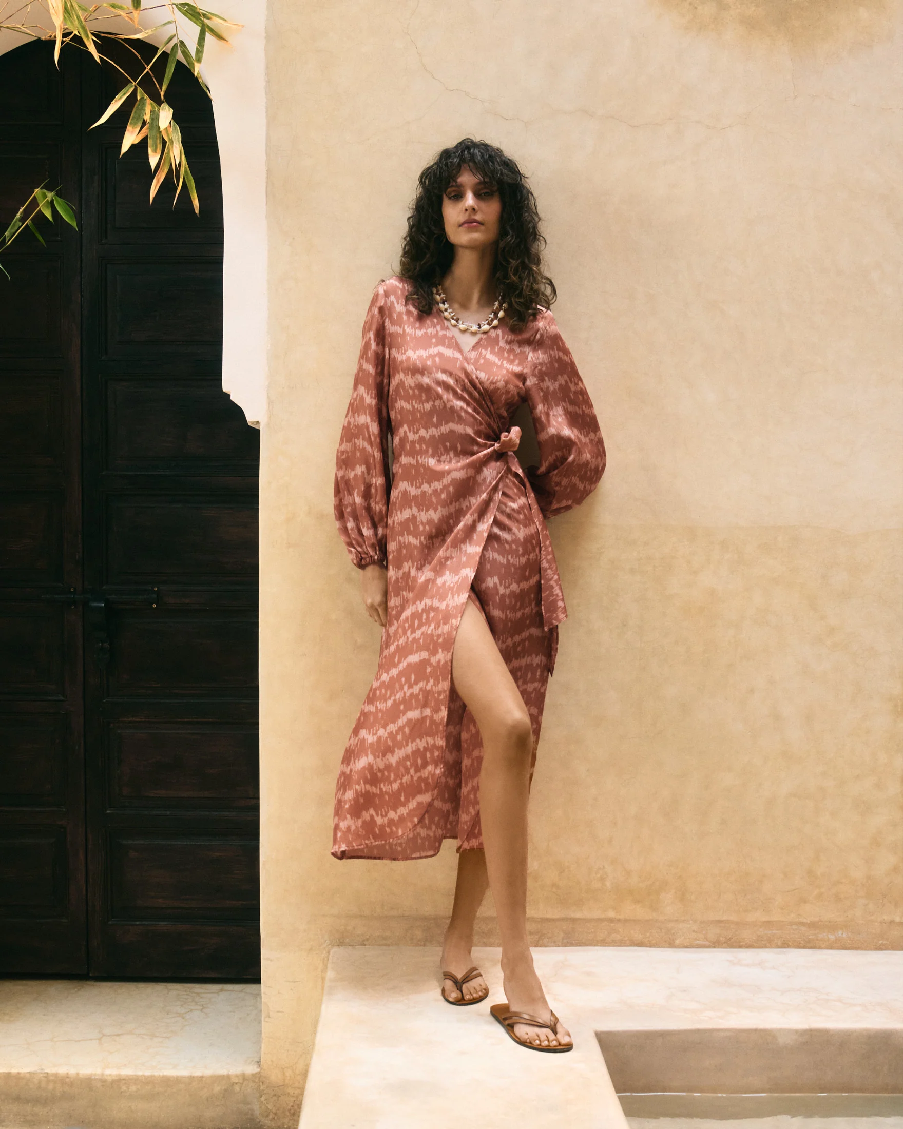 Printed Silk Galapagos Dress - S77GP - Terracotta Tropical Waves - Image 7