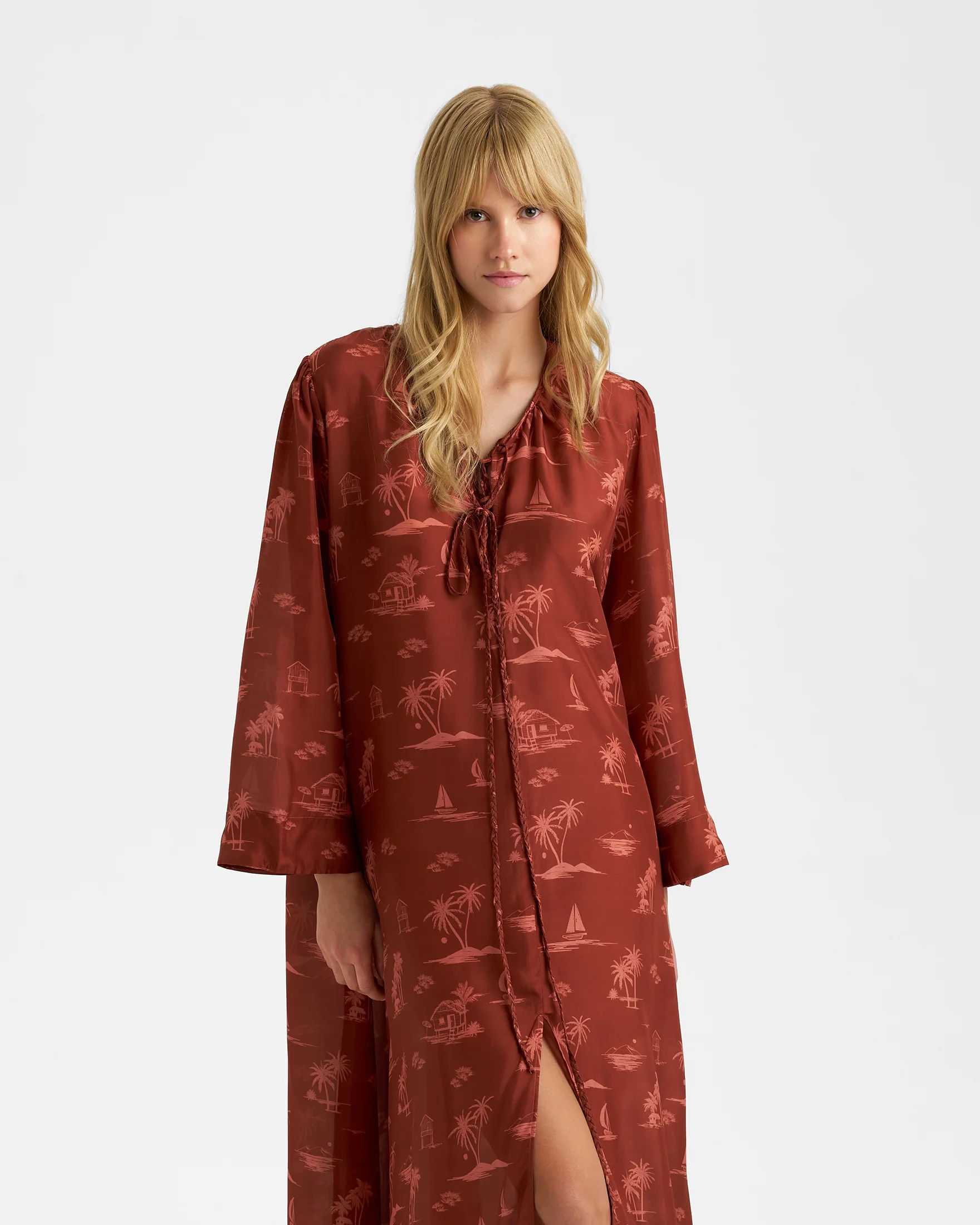 Printed Silk Hydra Dress - S76HY - Deep Rust Tropic Toile - Image 3
