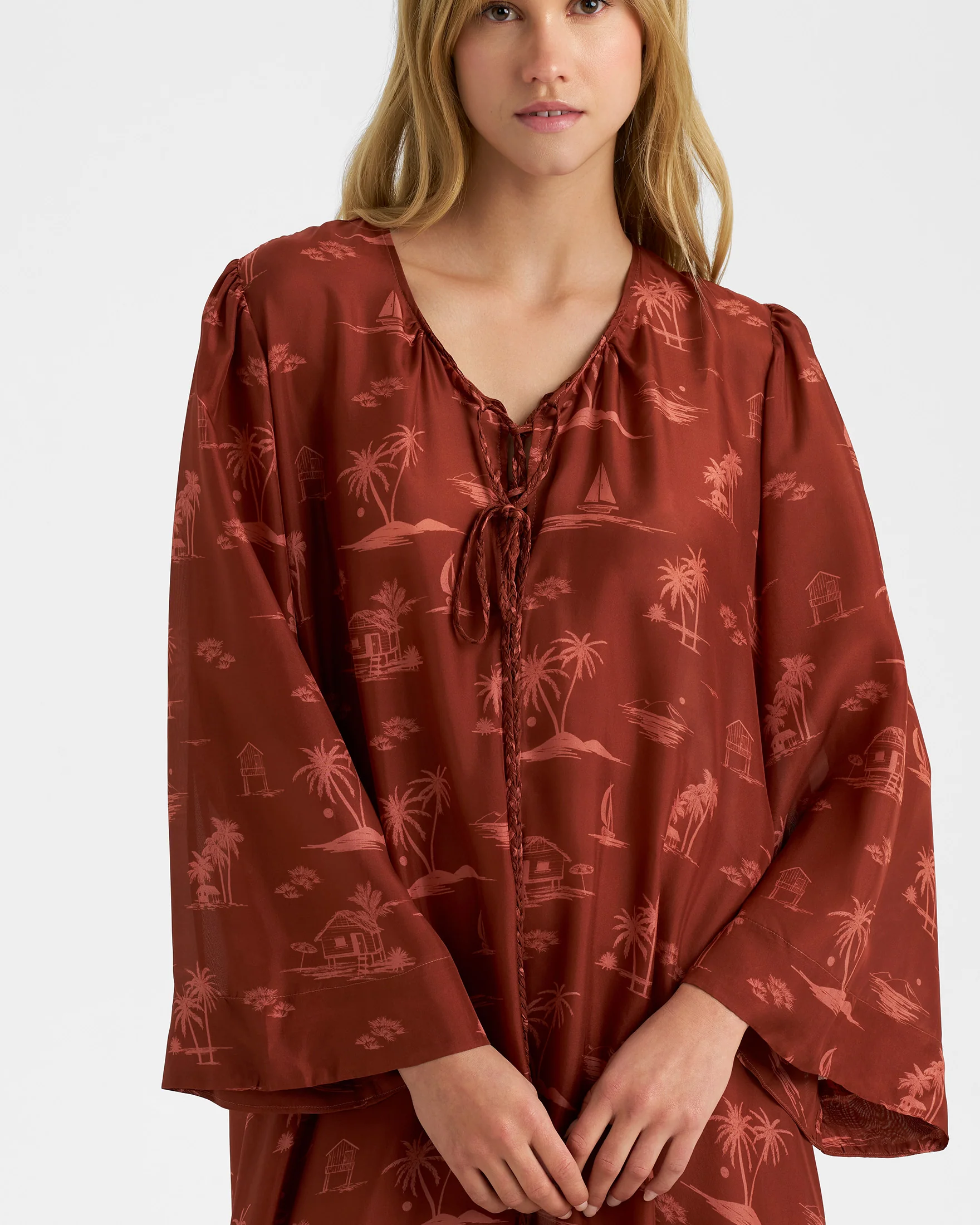Printed Silk Hydra Dress - S76HY - Deep Rust Tropic Toile - Image 4