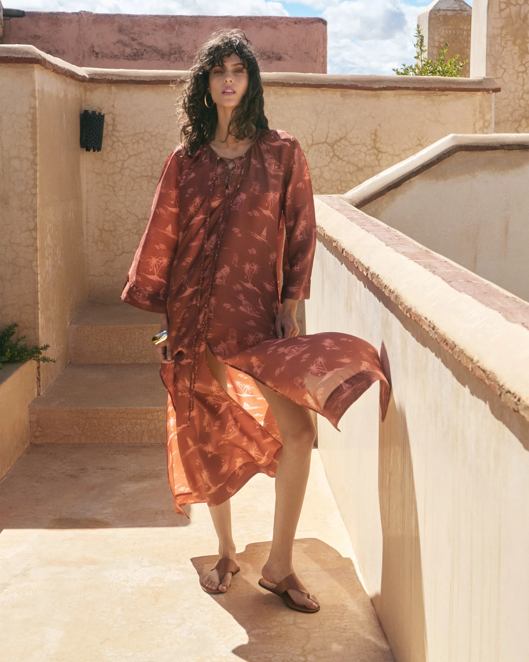 Printed Silk Hydra Dress - S76HY - Deep Rust Tropic Toile - Image 6