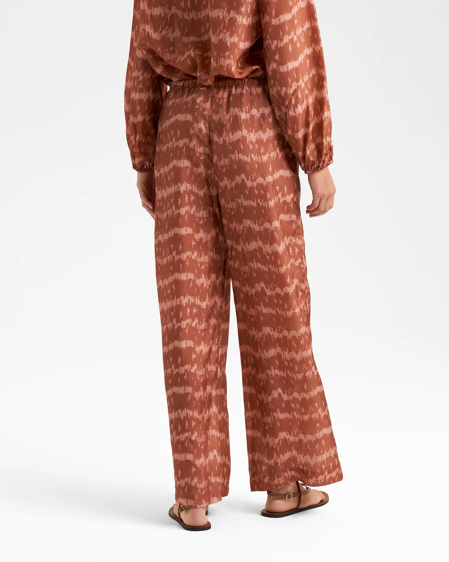 Printed Silk Marbella Trousers - S77FQ - Terracotta Tropical Waves - Image 4
