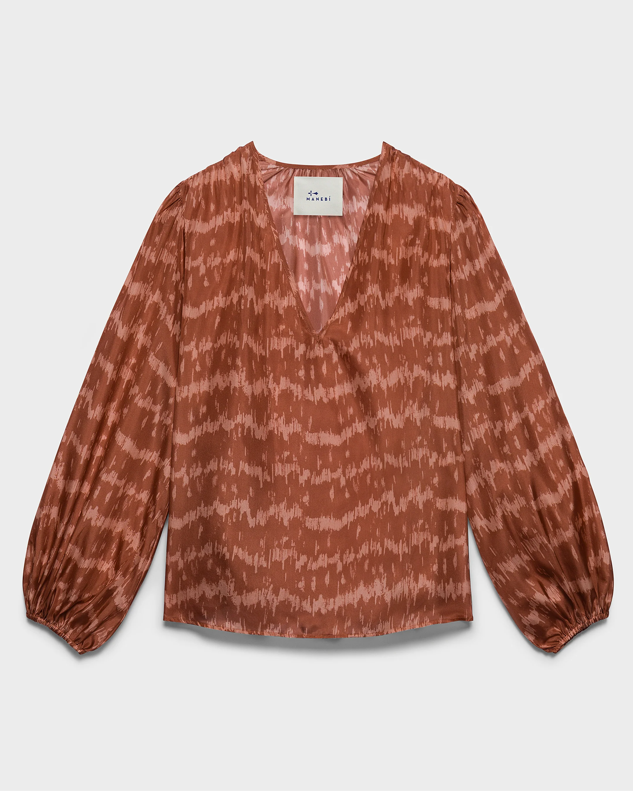 Printed Silk Paros Shirt - S77EN - Terracotta Tropical Waves - Image 5