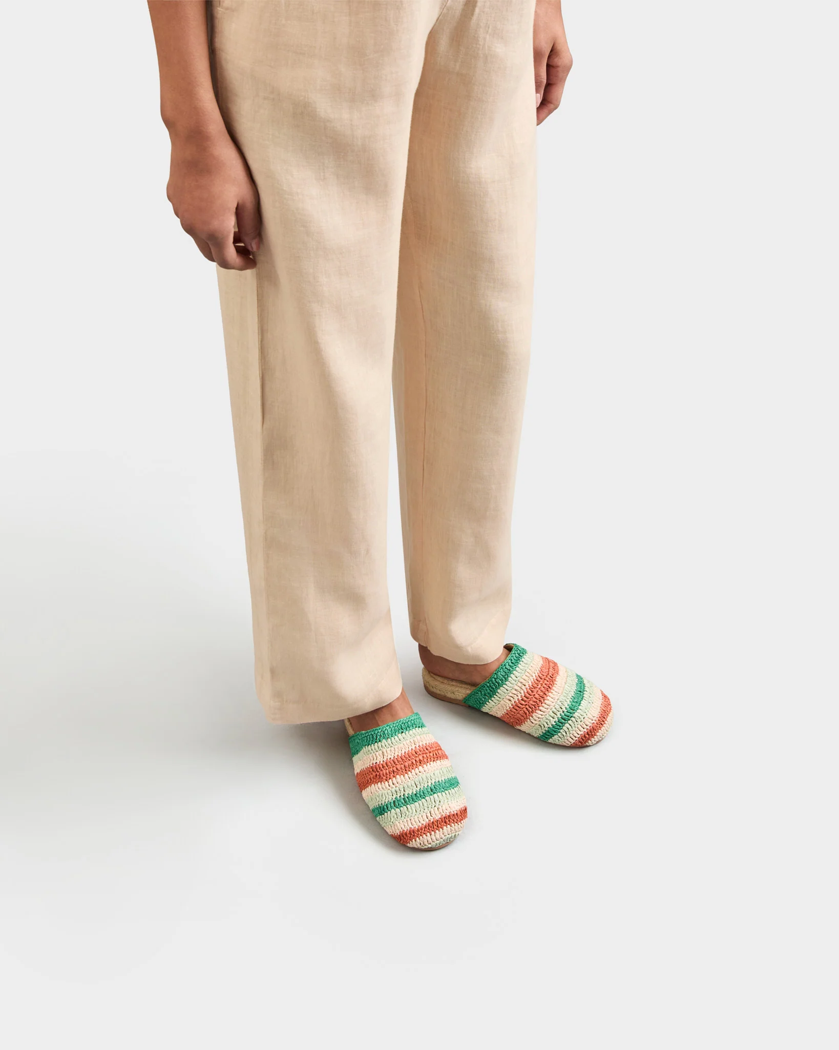 Raffia Crochet Jute Clog Mules - Q67Y0 - Yucatán Pastel Mint & Natural Stripes - Image 2