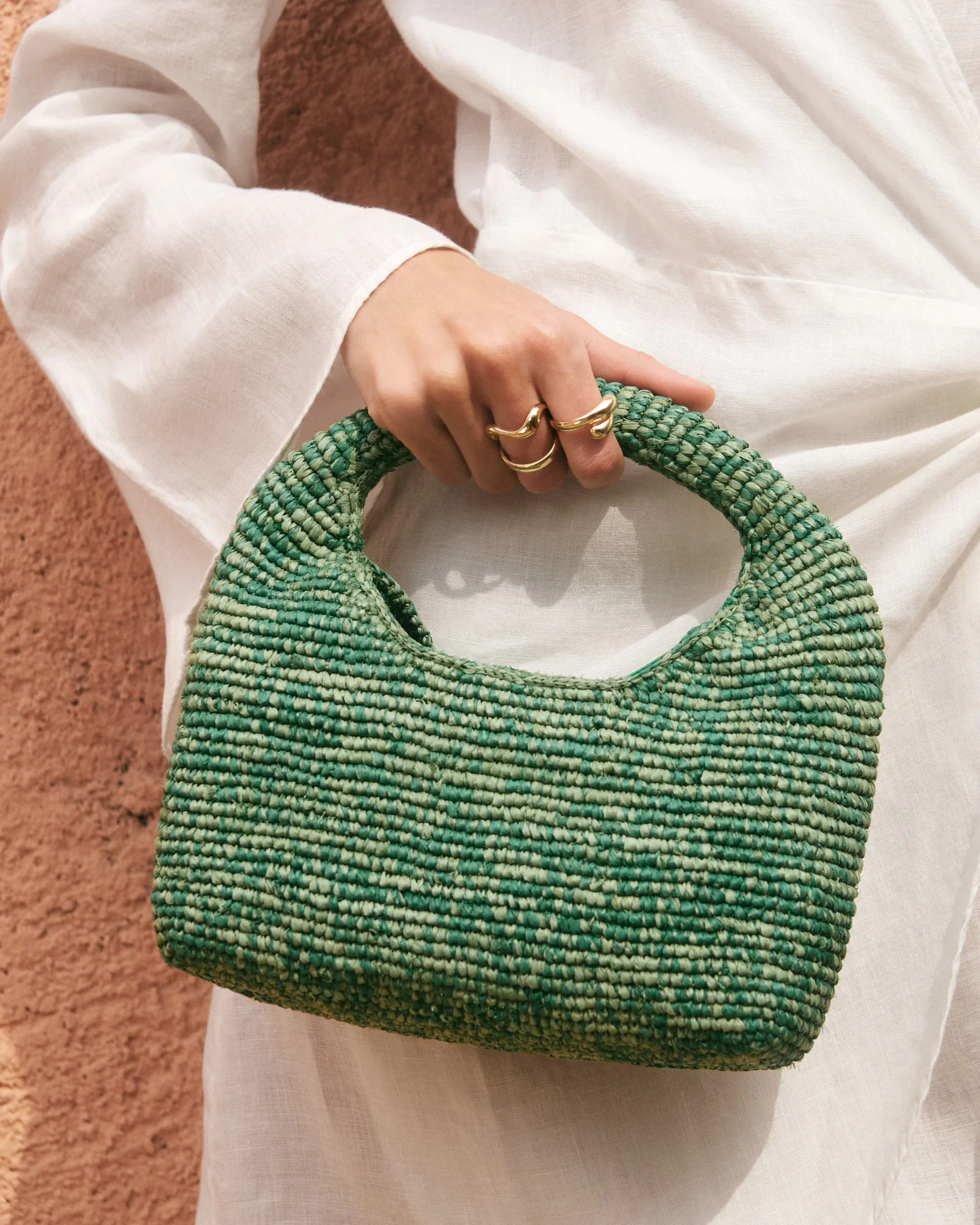 Raffia Halfmoon Bag - V98DH - Emerald Mélange - Image 4