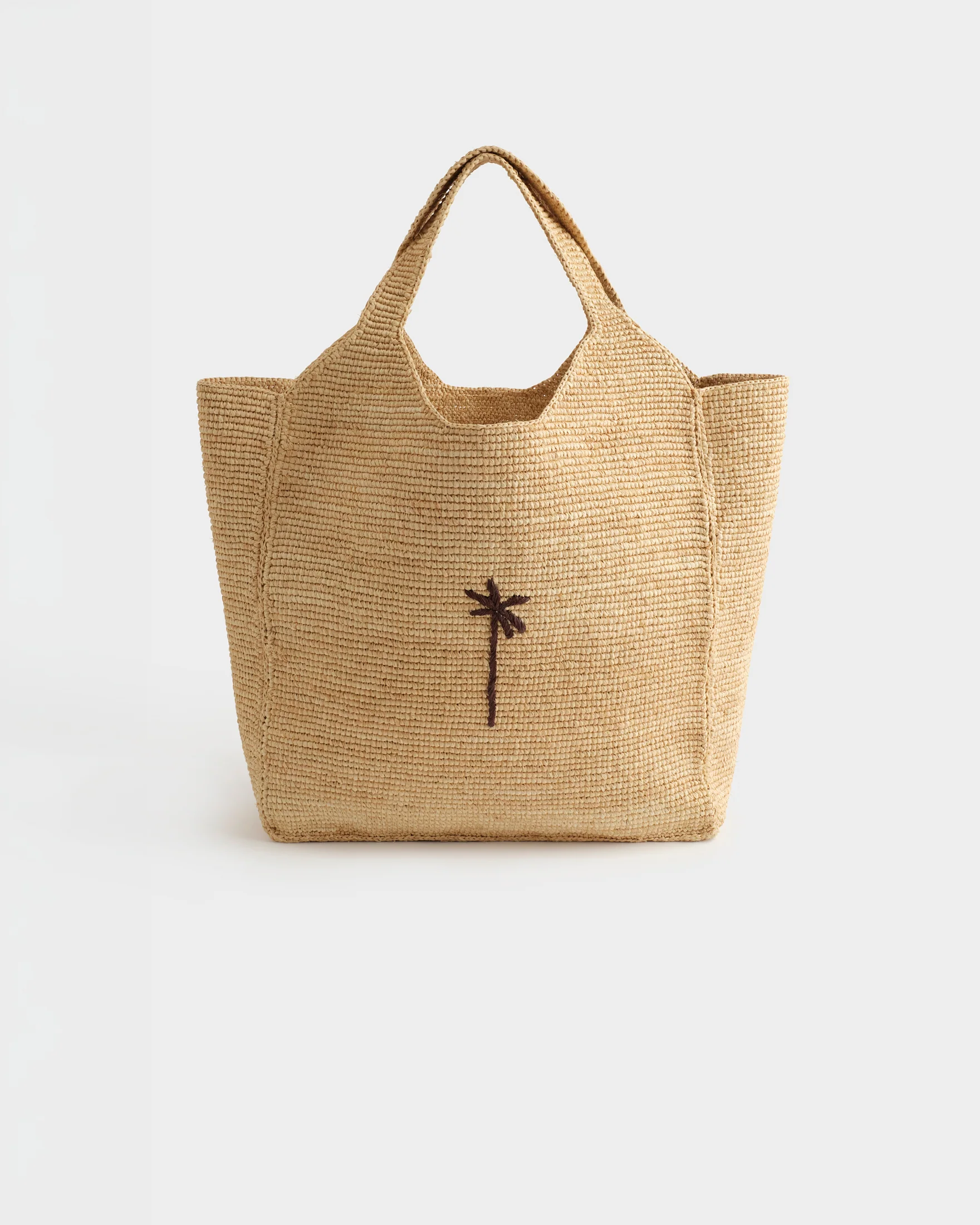 Raffia Maxi Tote - V88DN - Natural With Chocolate Palm