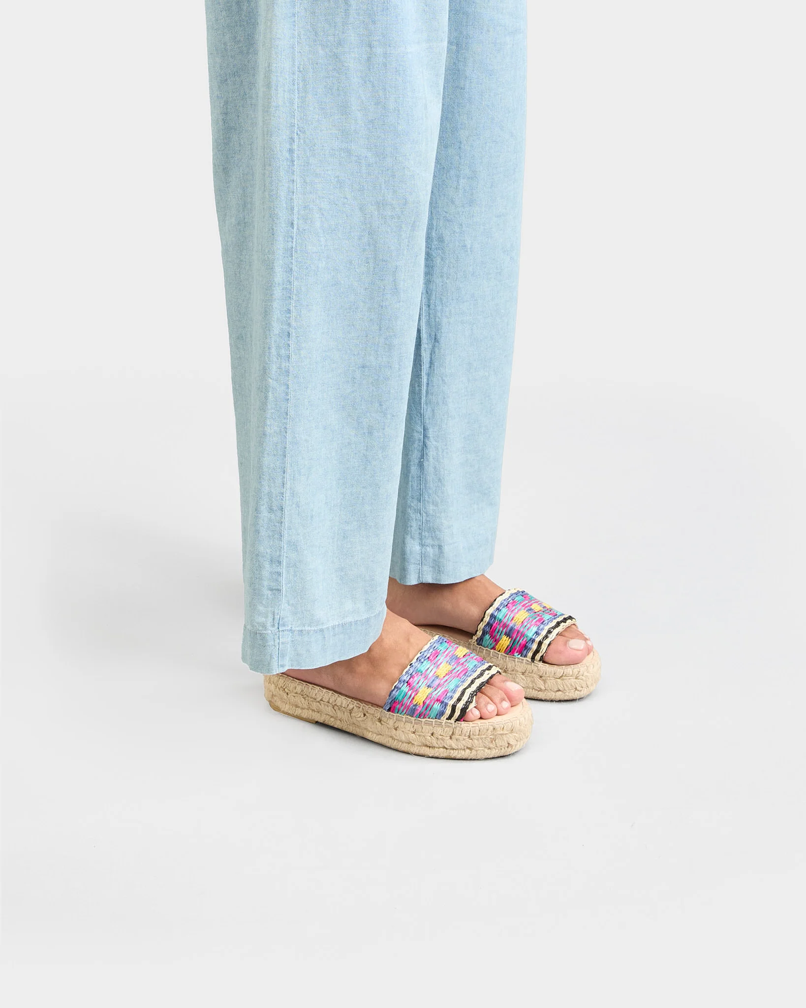 Raffia Pattern Double Sole Slides - Z93DS - Acapulco - Indigo & Fuchsia Stripes - Image 2