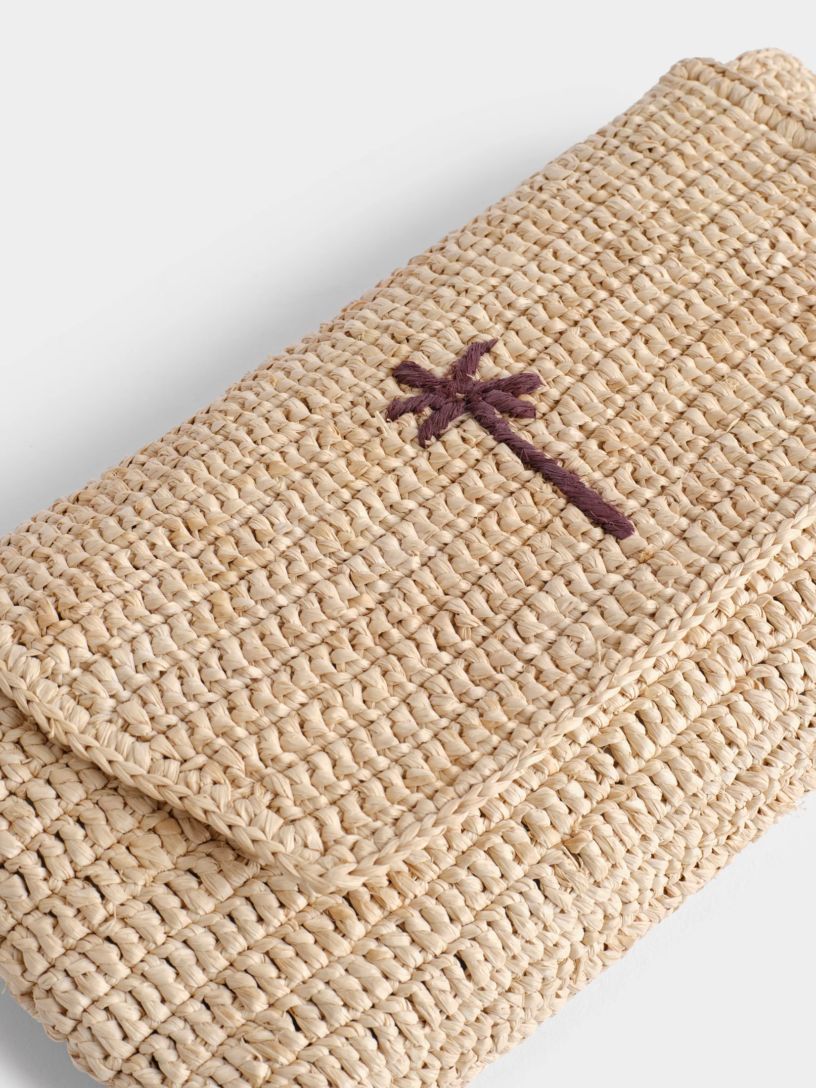 Raffia Pouch Bag - V88DM - Natural With Chocolate Palm - Image 3