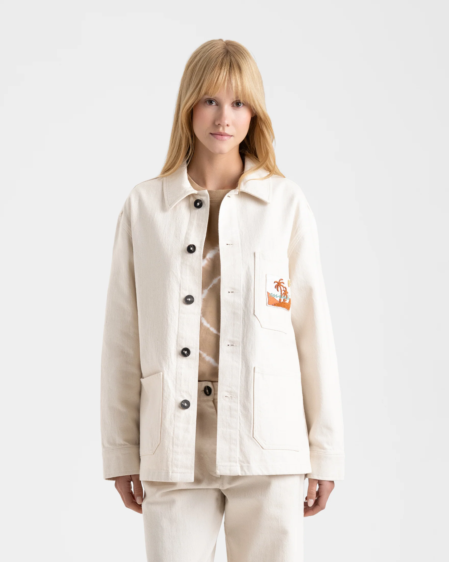 Raw Cotton Twill Ventana Overshirt - C96KZ - Ecru